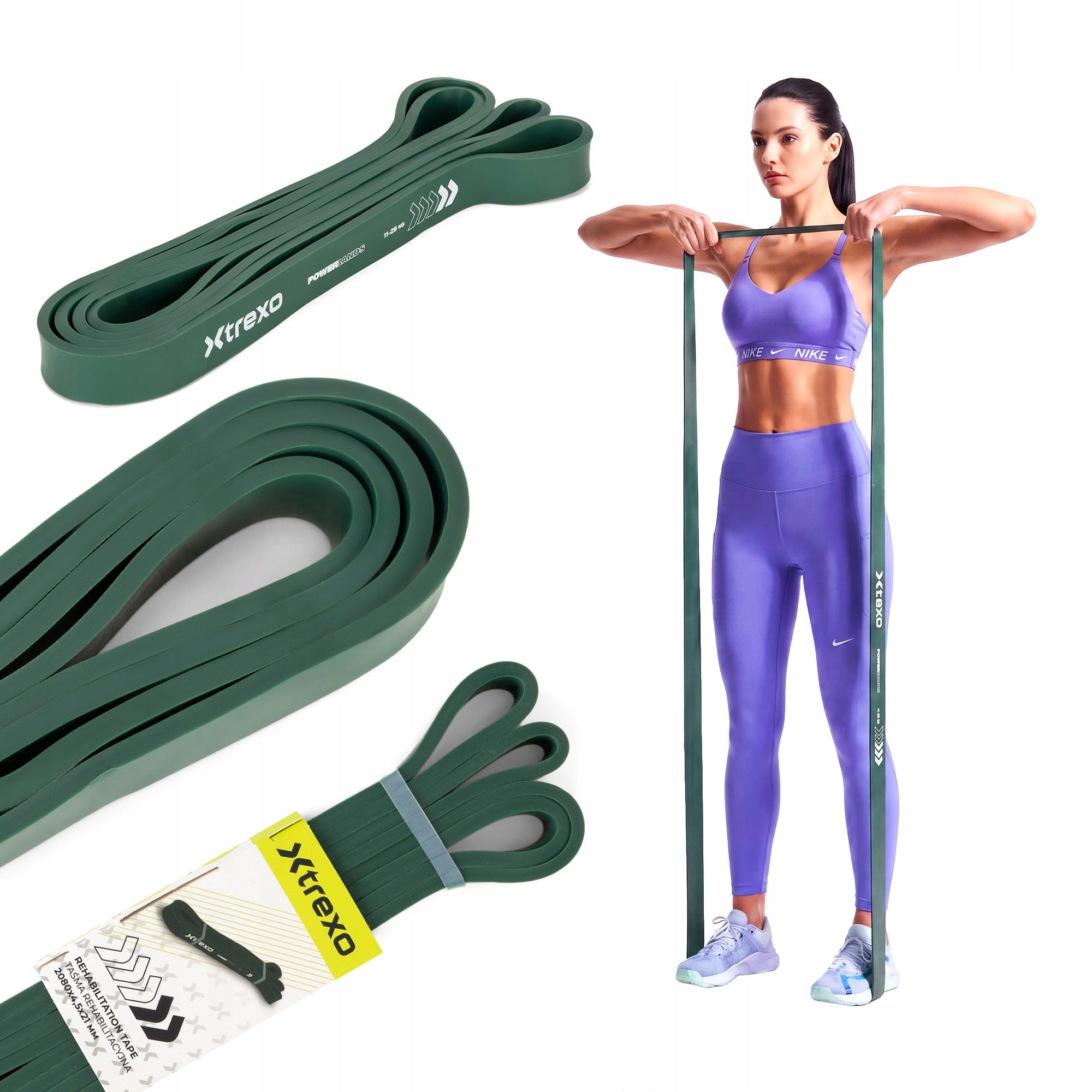 Rehabilitation rubber XTREXO 2/5 green FOR FITNESS EXERCISES