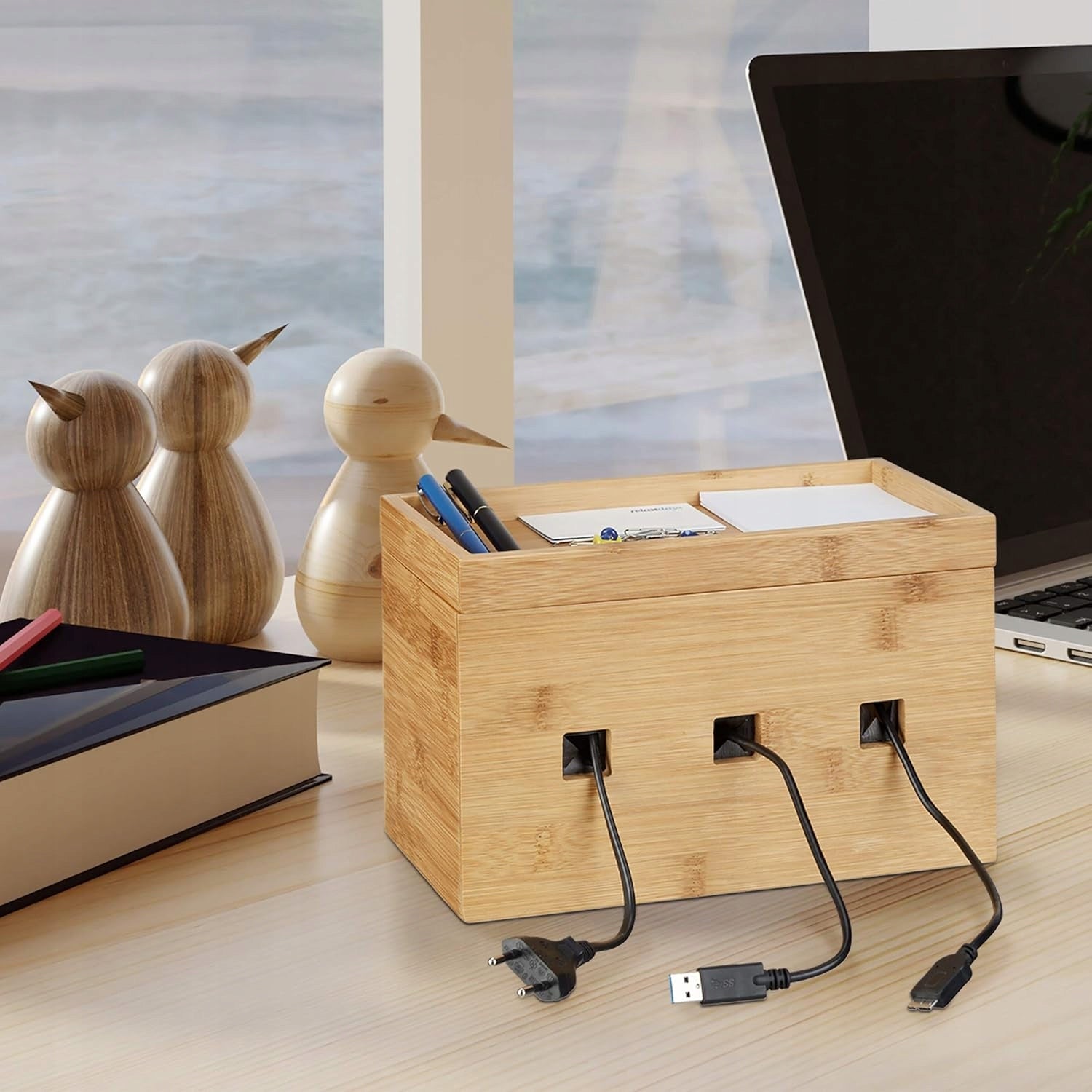 Relaxdays Bamboo Cable Box, Multifunction Charging Station Manufacturer code 6r7kjuftd