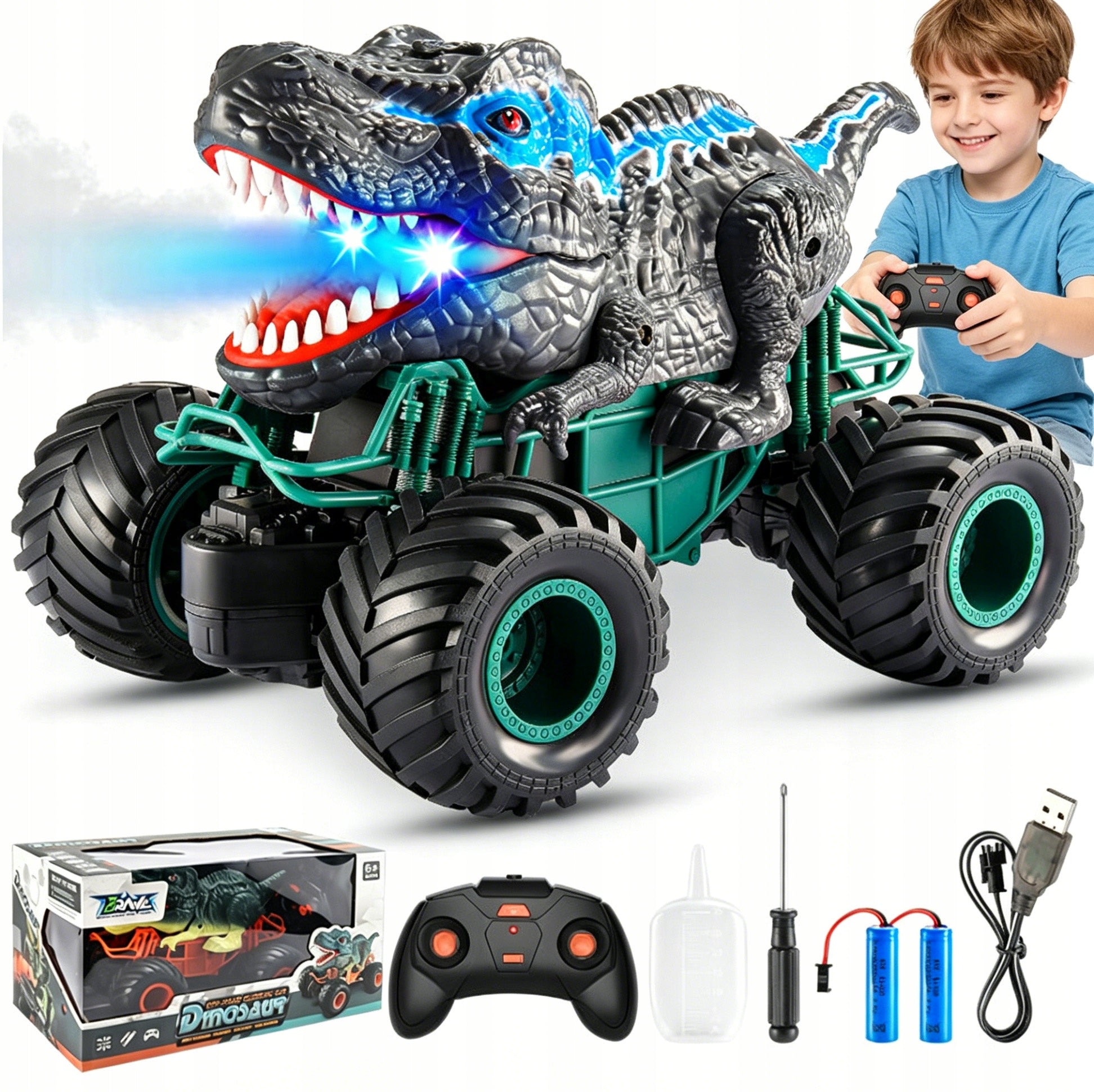 Remote Controlled Auto Dinosaur T-Rex Monster Truck Car Sound Water