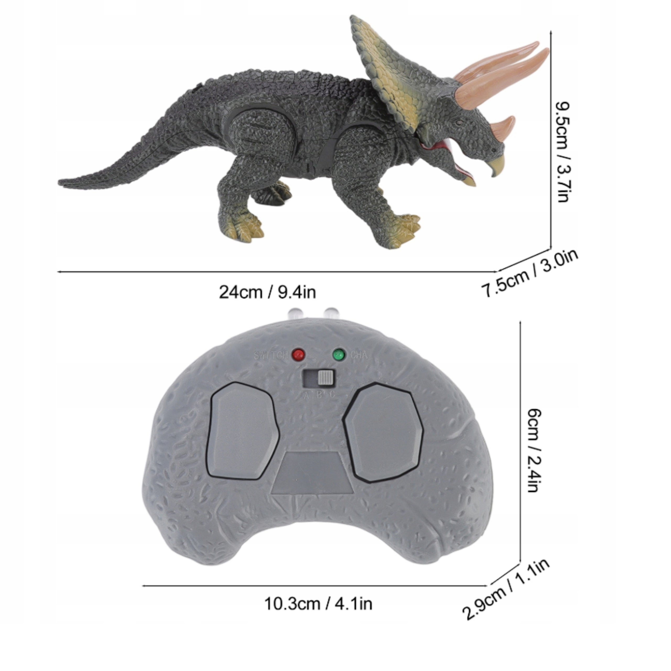Remote Controlled Dinosaur Triceratops Walking Sound Glows Realistic Manufacturer code 6063032642