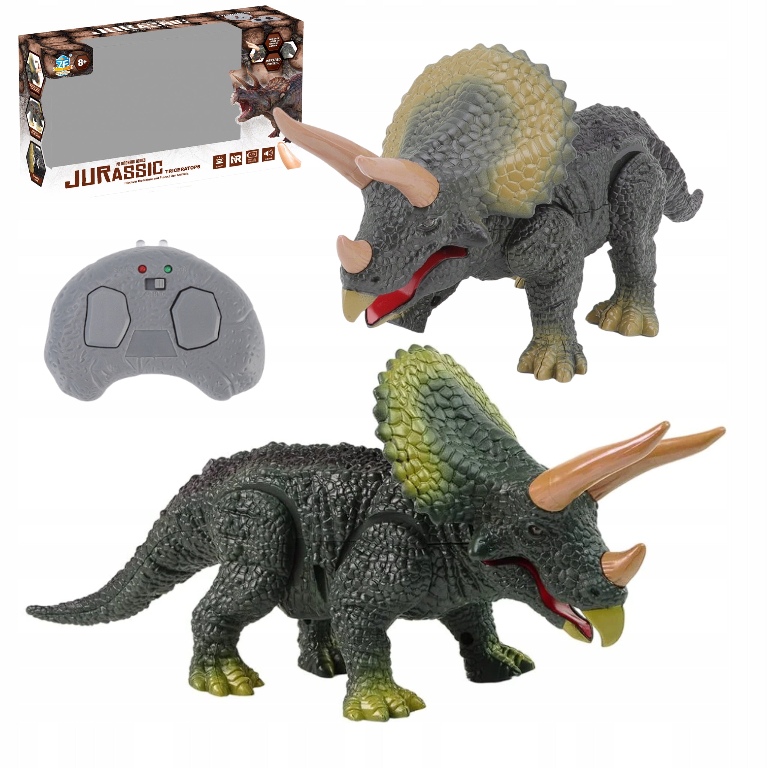 Remote Controlled Dinosaur Triceratops Walking Sound Glows Realistic