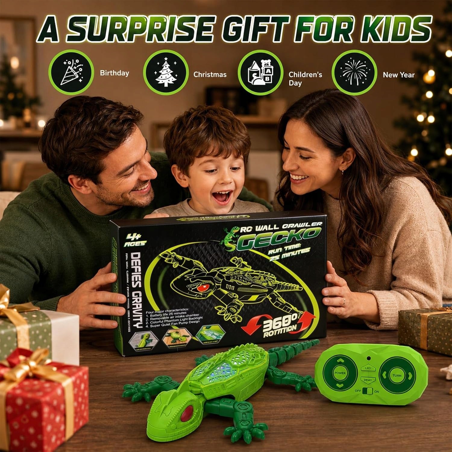 Remote Controlled Lizard Green Crawling Gecko LED Walking Glowing Brand no brand