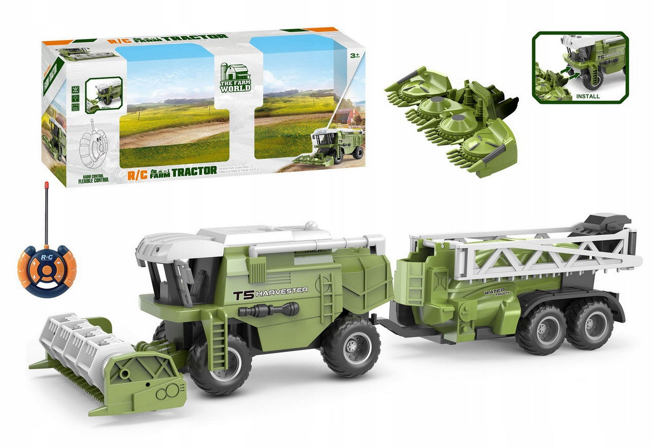 Remote controlled harvester with corn and grain trailer for remote control
