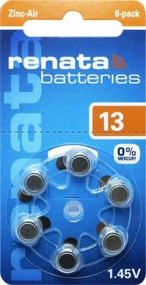 Renata 13 Hearing Aid Batteries PR48 Hearing Aid Battery - 6 Pack