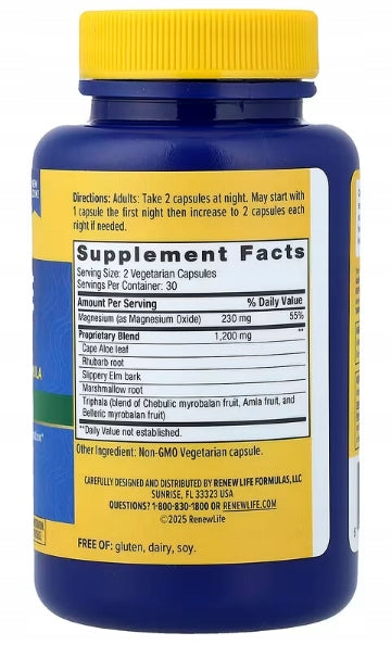 RenewLife Colon Cleanse Intestinal Cleansing Elm Rhubarb Triph Aloe 60k Packaging status original