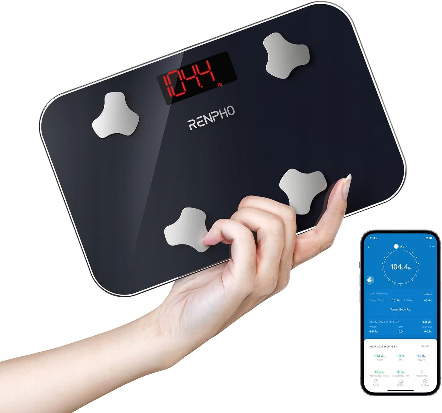 Renpho R-A009 mini bathroom scale electronic Bluetooth BMI 181 kg LCD
