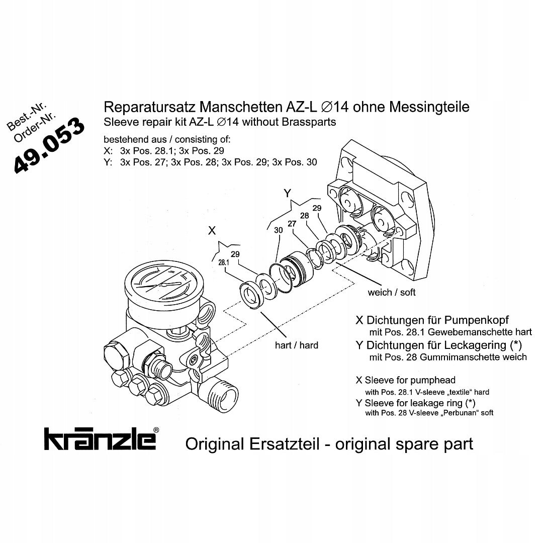 Repair kit 49.053 Sealants KRANZLE 14mm K 1132 1152 HD 10/122 Batteries included no