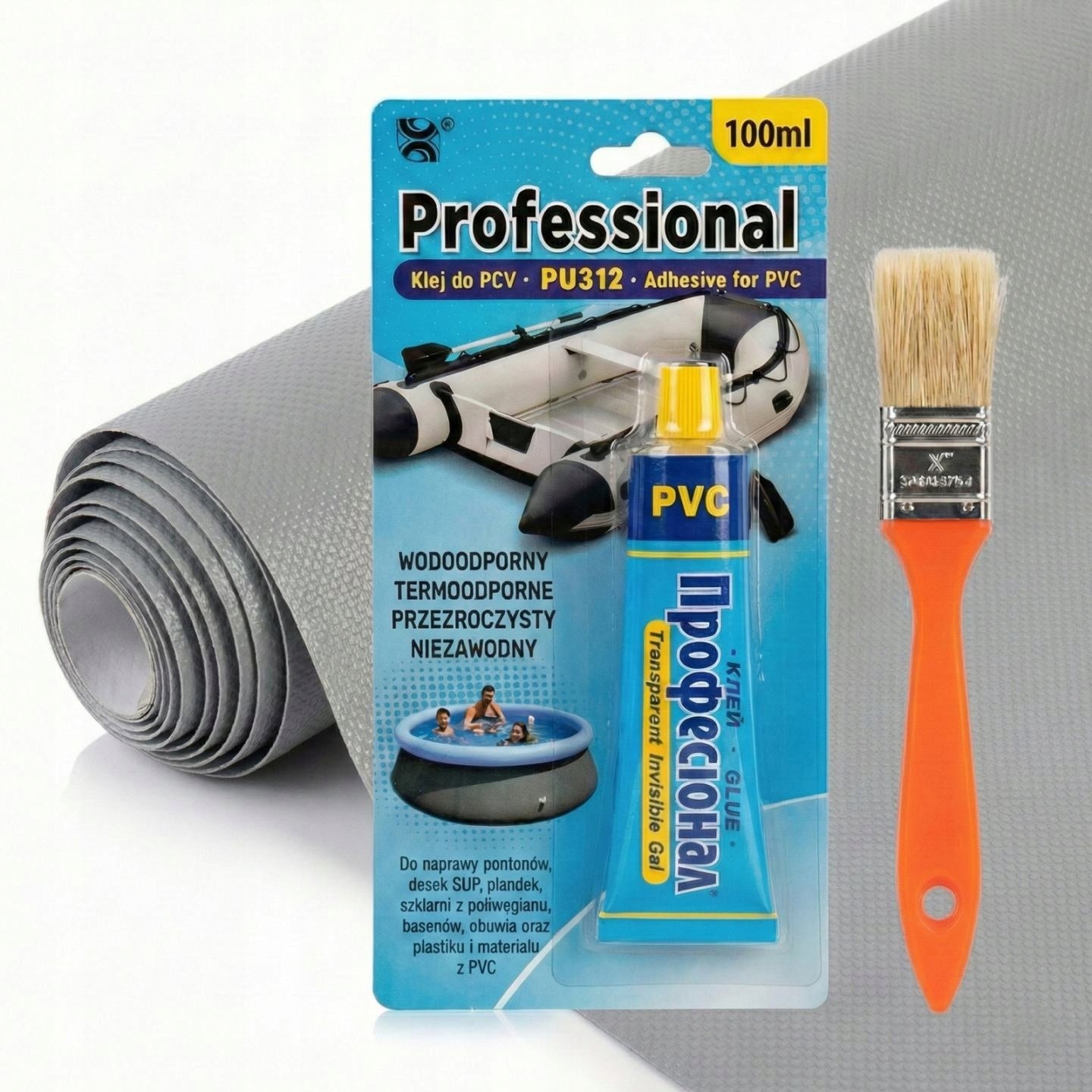Repair kit FOR TARPAULINS PATCH 15x100cm+ GLUE PU312 100ml/pool pontoon