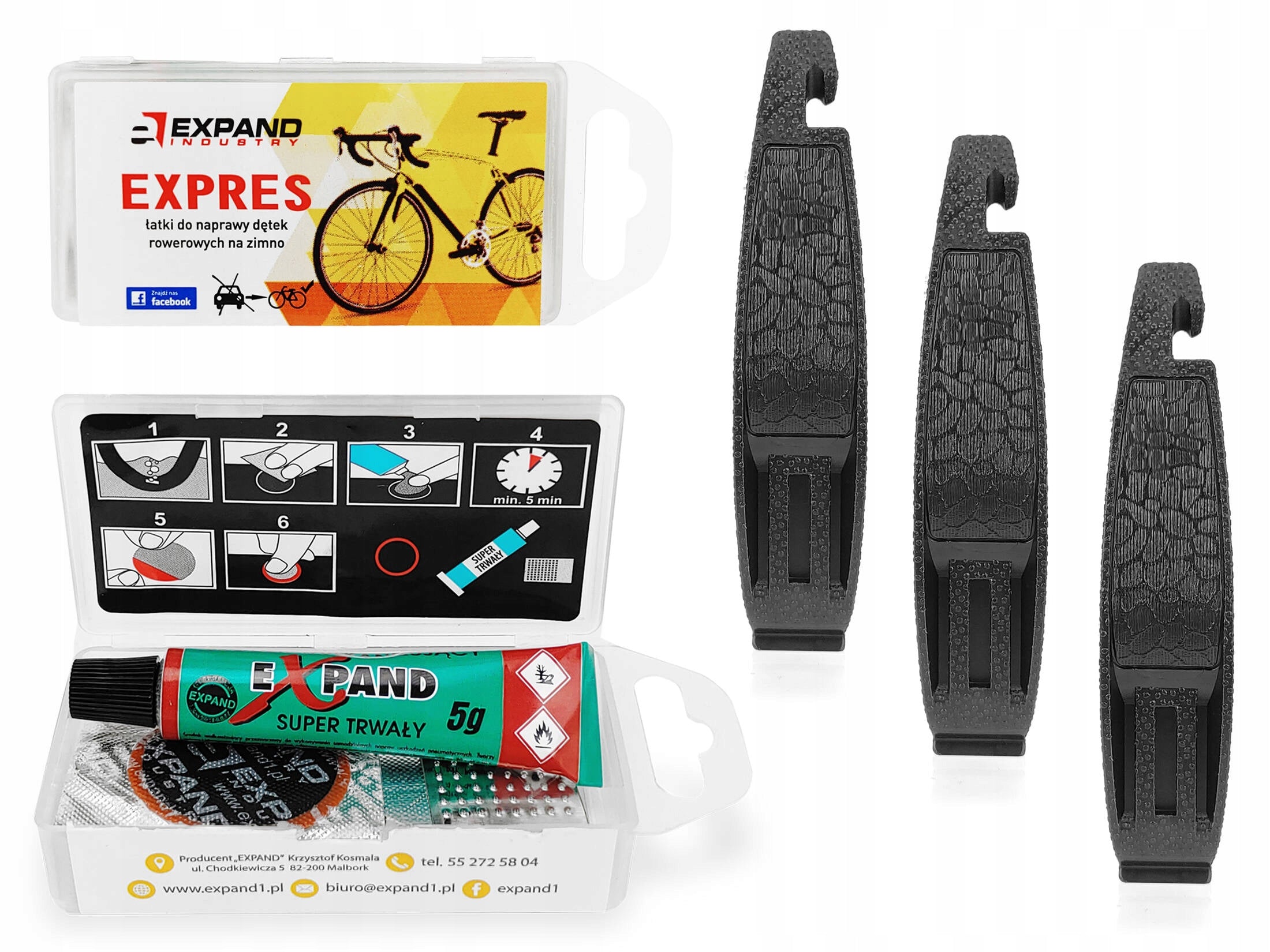 Repair kit for inner tube repair patch kit EXPAND + 3 tire spoons Brand Expand
