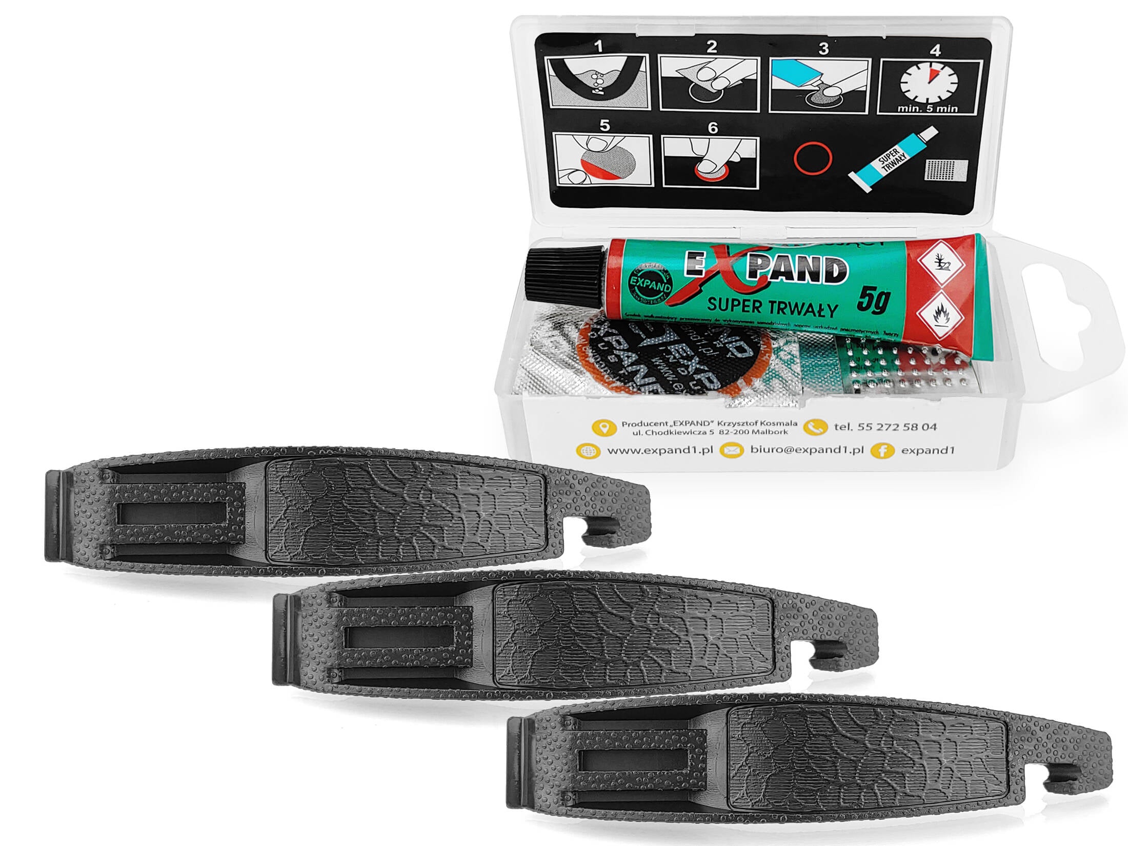 Repair kit for inner tube repair patch kit EXPAND + 3 tire spoons Packaging status original