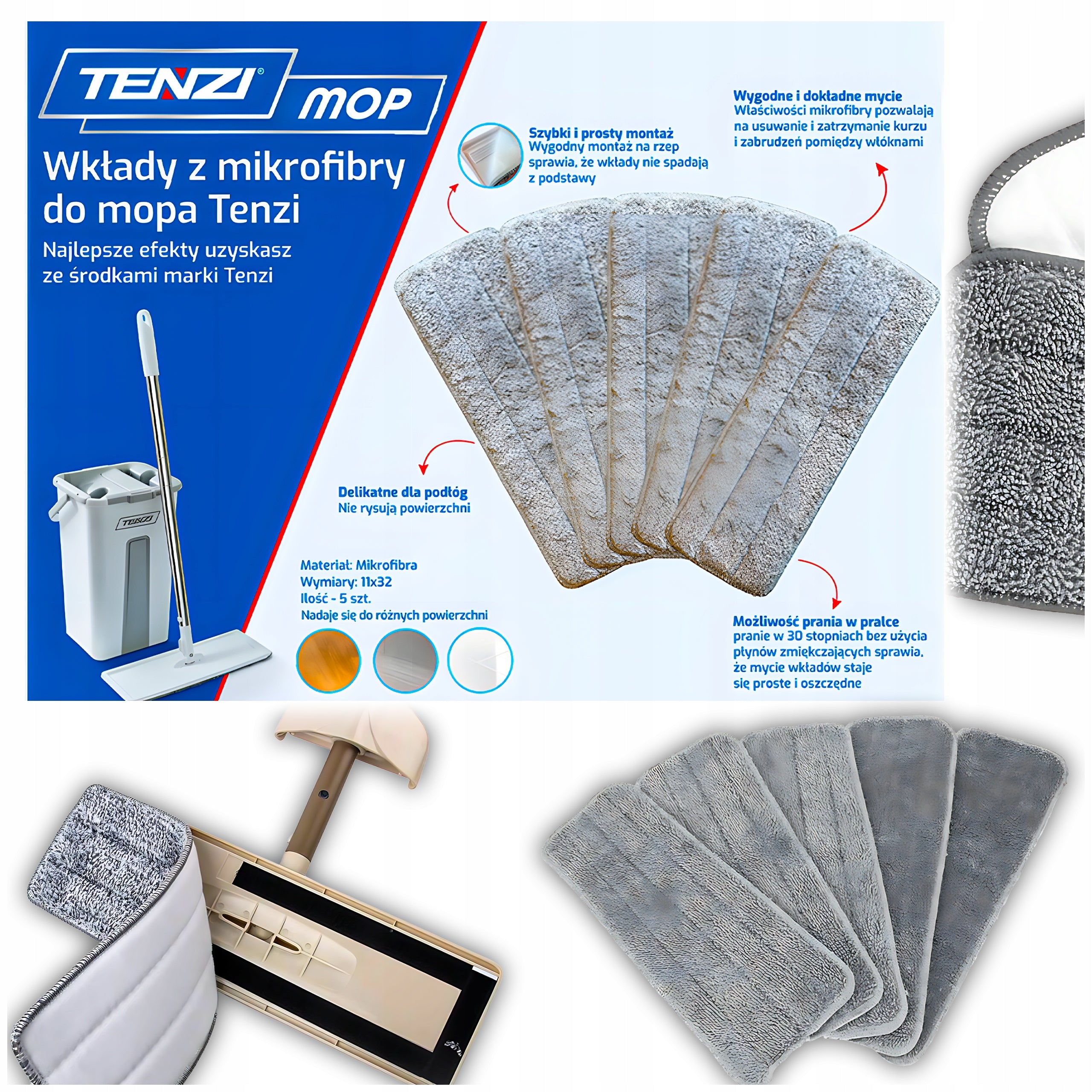 Replacement Cartridge For Mop Tenzi With Bucket One Piece For Floor Cleaning Manufacturer code Wkład Wymienny Do Mopa Tenzi Z Wiaderkiem