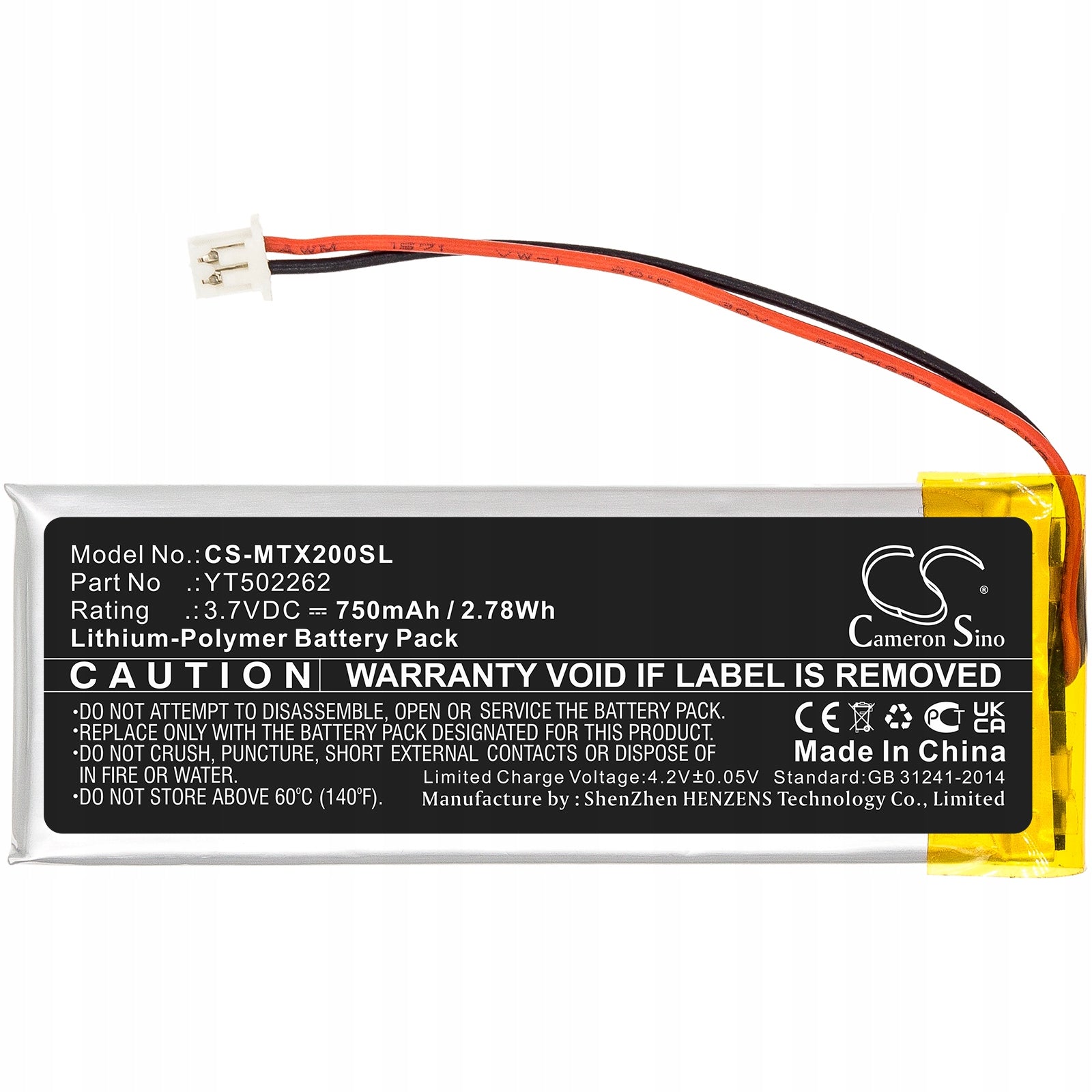 Replacement battery for Midland BT MESH / YT502262 750 mAh Li-Polymer 3.7 V (Ca Manufacturer no brand