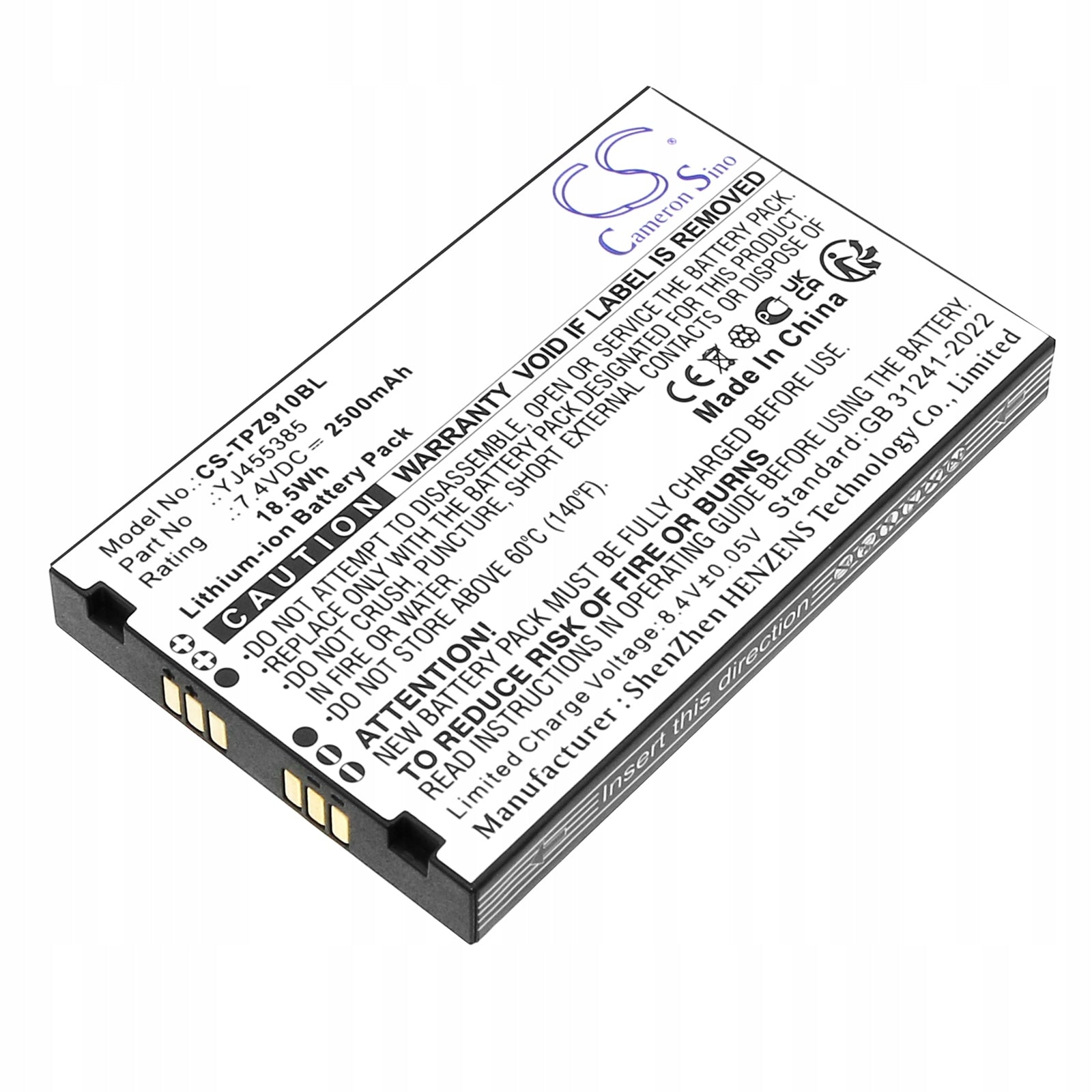 Replacement battery for Topwise Z91 / YJ455385 2500 mAh Li-ion 7.4 V (Cameron S