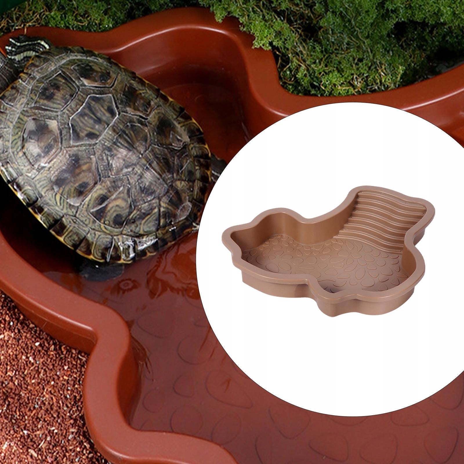 Reptile Bathing Dish Pool with Ramp Turtle Water Bowl Turtle brown yellow Capacity 1.1 l