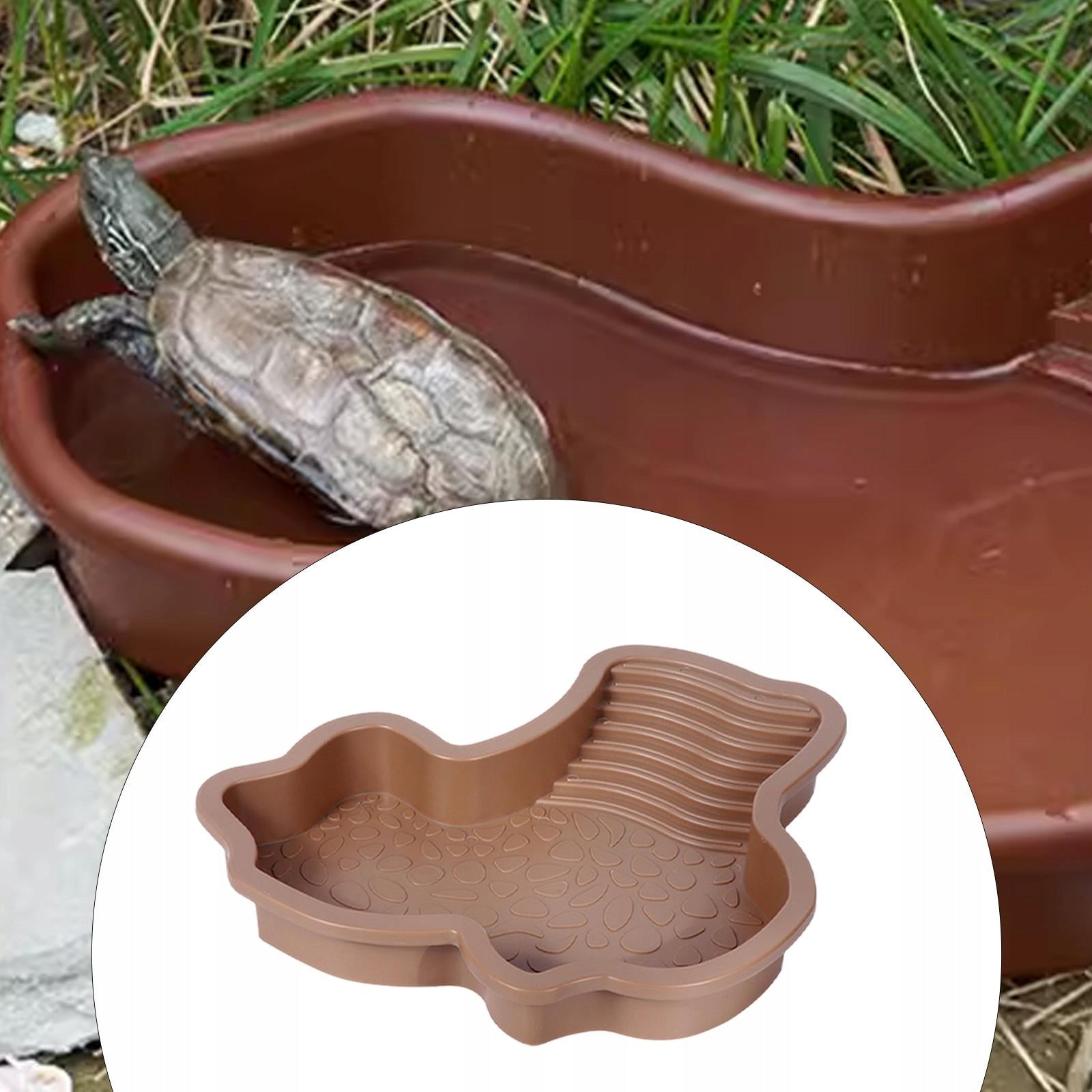 Reptile Bathing Dish Pool with Ramp Turtle Water Bowl Turtle brown yellow Color multicolor