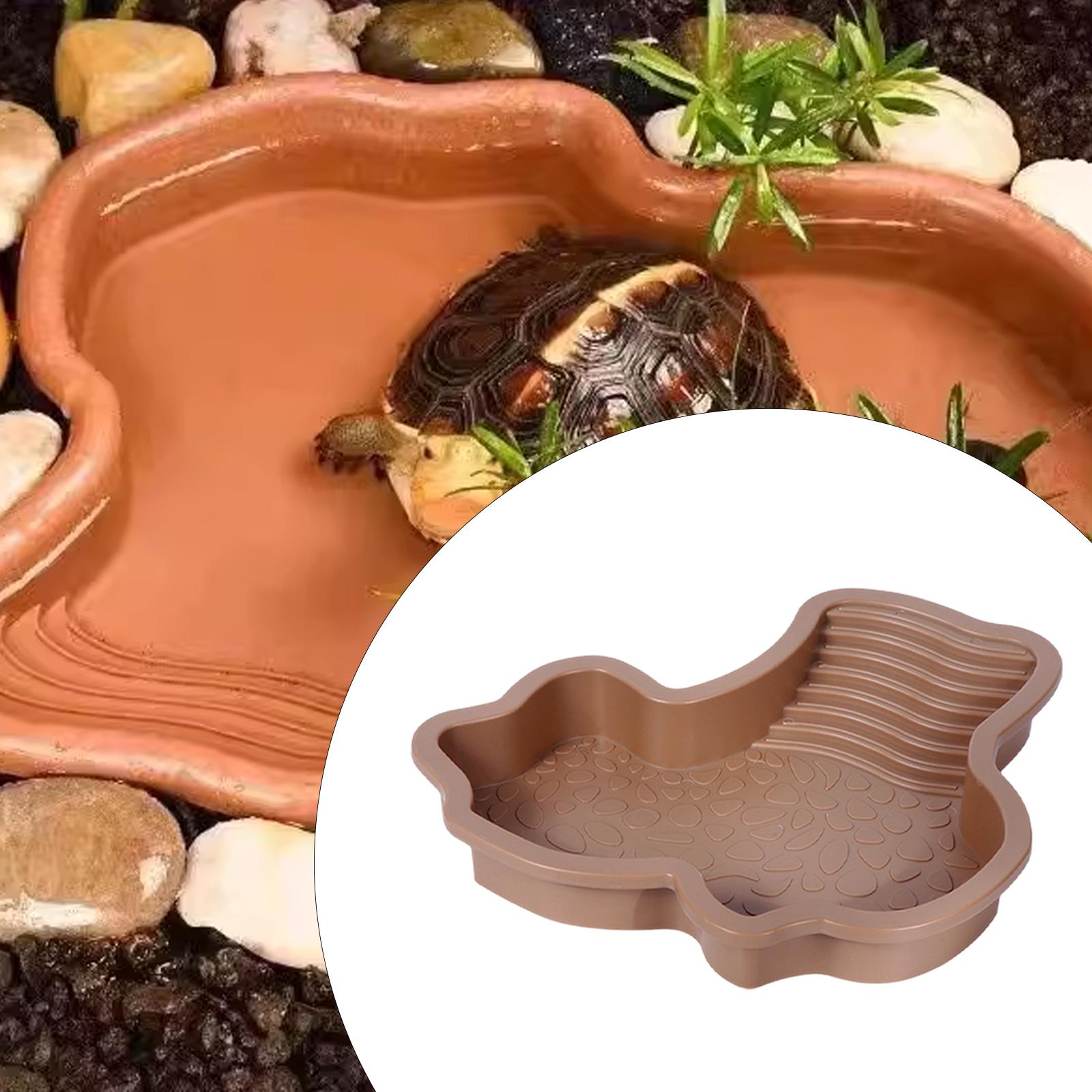 Reptile Bathing Dish Pool with Ramp Turtle Water Bowl Turtle brown yellow Material ceramic