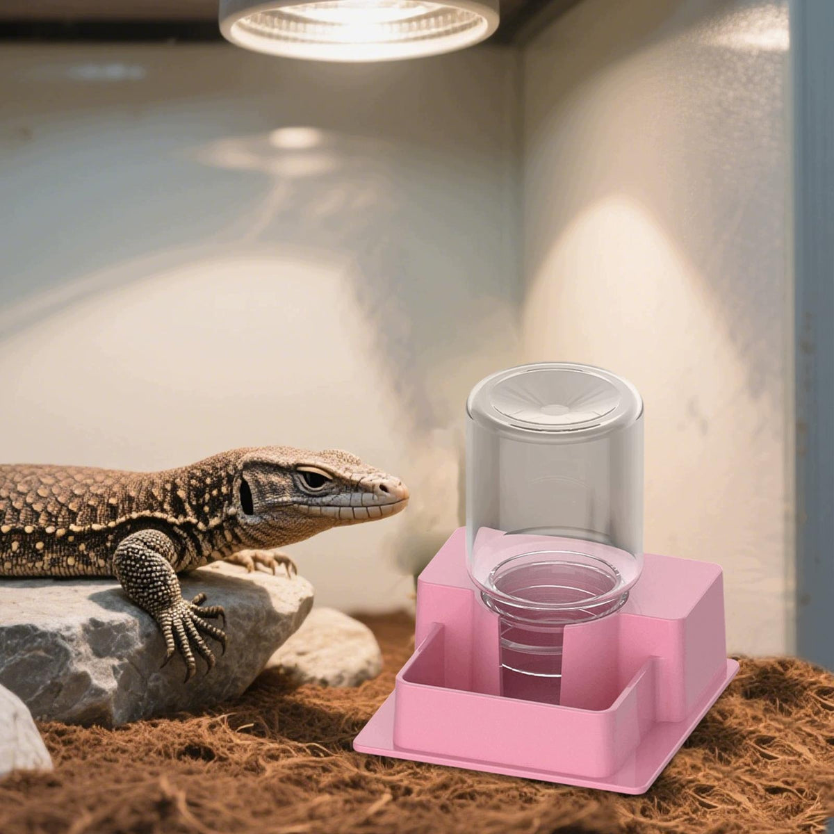 Reptile Water Feeder Drinking Tool Automatic Water Dispenser Container Pink