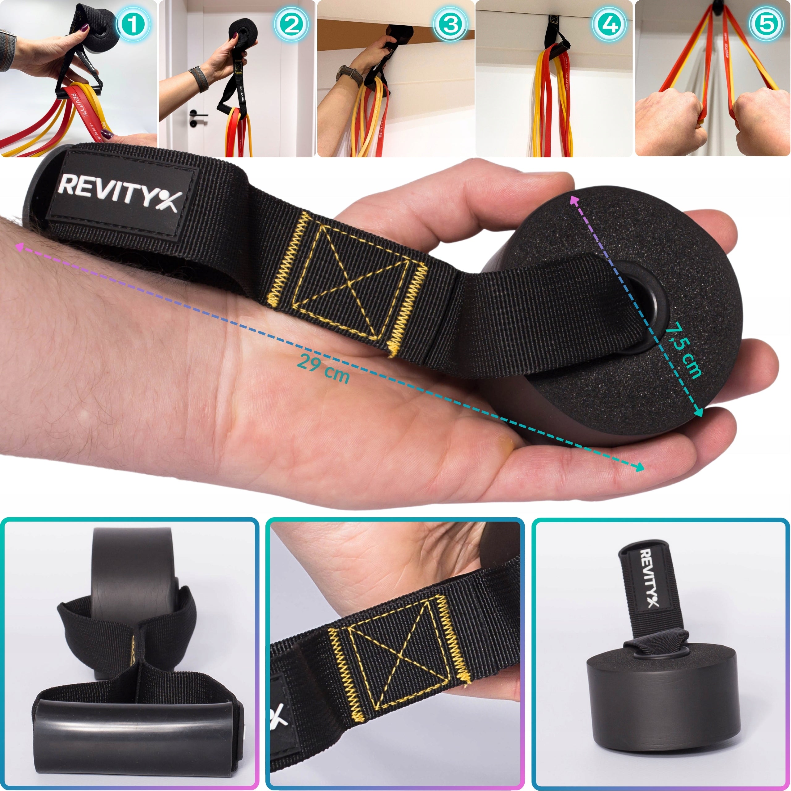 Resistance Exercise Rubbers for Pull-Up Power Band Set of 4pcs+Handle FREEBIE Length 208 cm