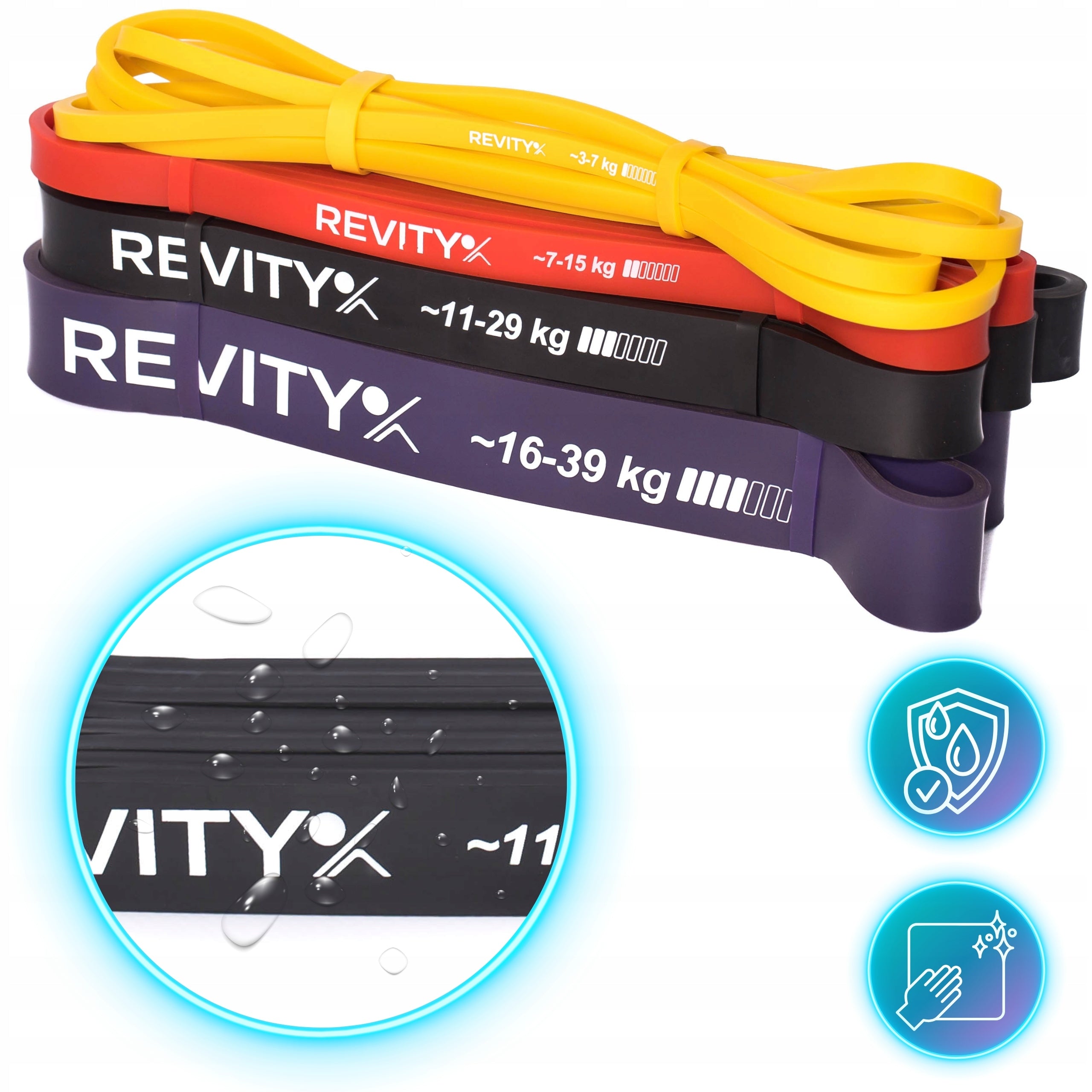 Resistance Exercise Rubbers for Pull-Up Power Band Set of 4pcs+Handle FREEBIE Width 32 mm