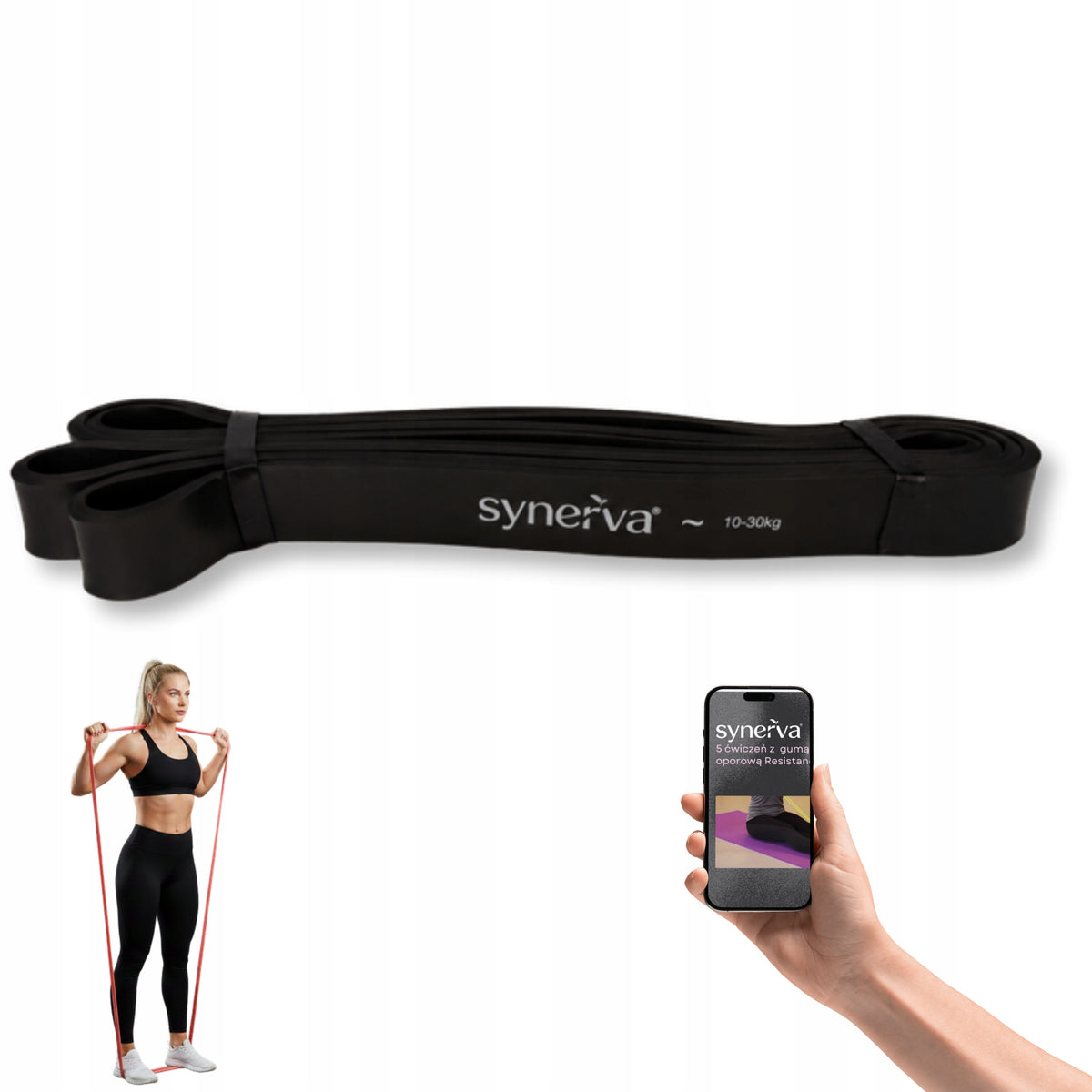 Resistance Rubber Power Band Latex 21mm for Pull-Up Black Synerva + eBook