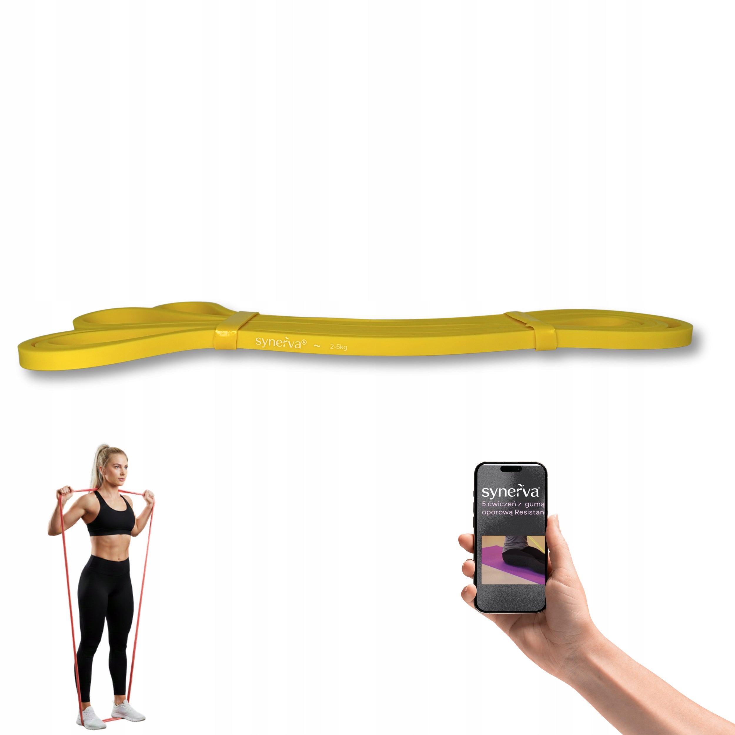 Resistance Rubber Power Band Latex 6,4mm for Pull-Up Yellow Synerva + eBook