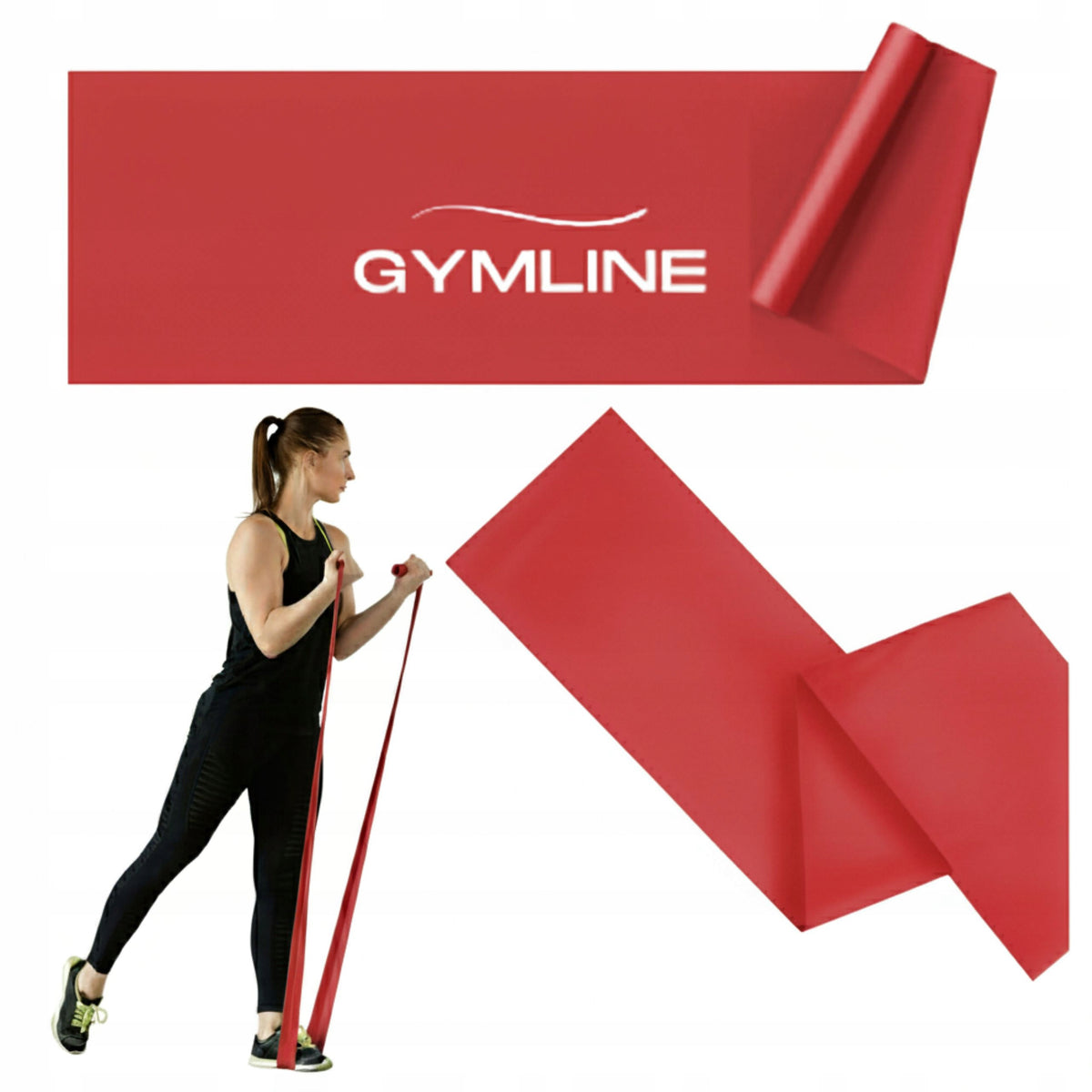 Resistance Rubber Tape 200 cm 2-4 kg Red FLAT BAND for Exercise Training
