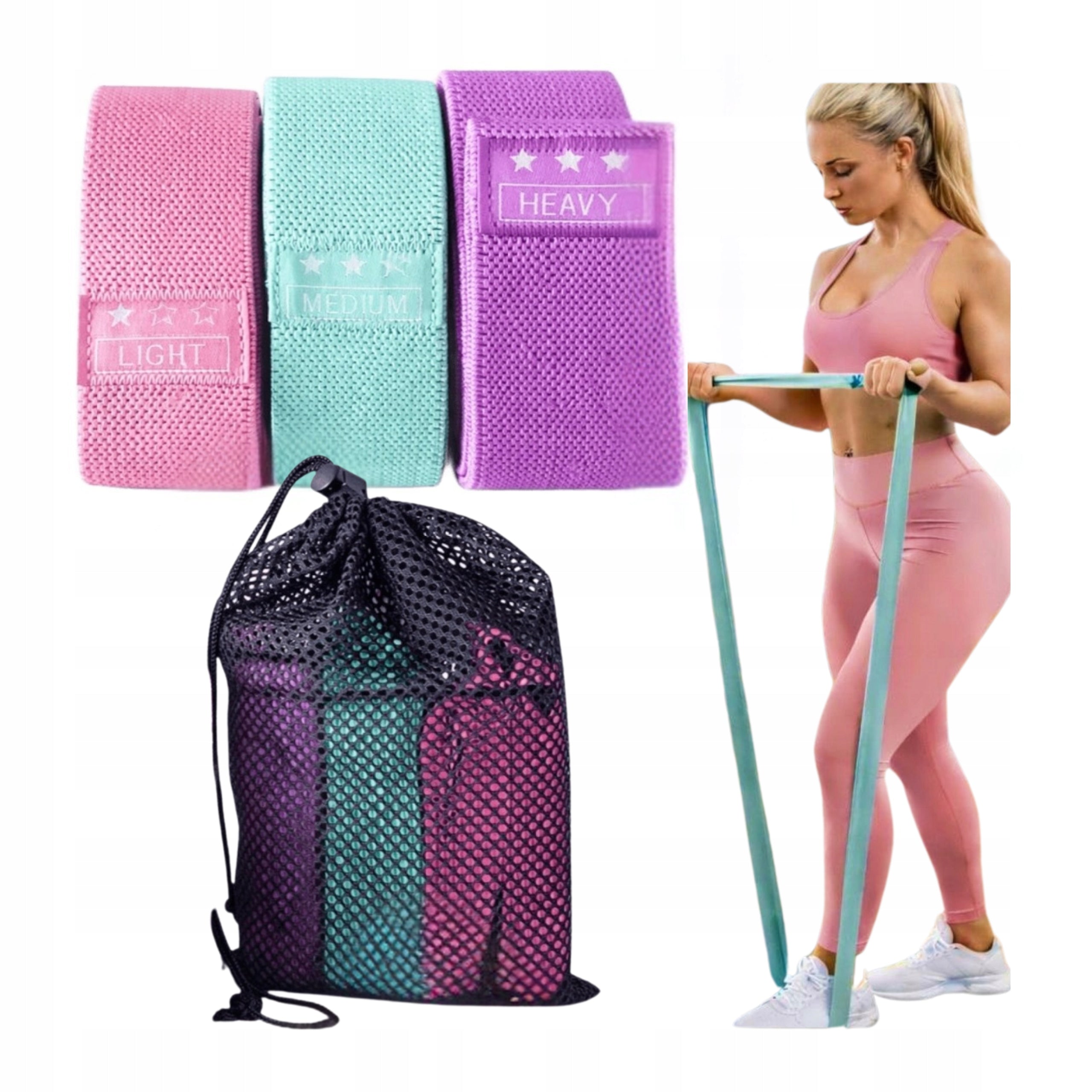 Resistance Rubber Textile Set 3pcs Colorful Fitness Exercise Buttocks