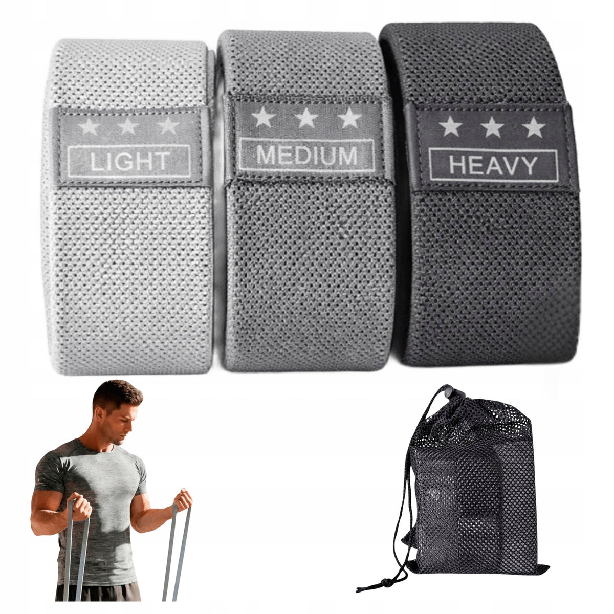 Resistance Rubber Training Set 3pcs Grey Fitness Exercise Training Belts