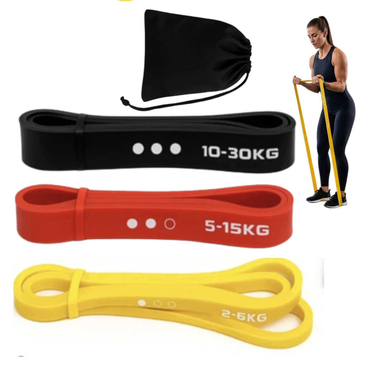 Resistance Rubber Training Tapes Power Band Fitness Exercise Set 3 Pcs