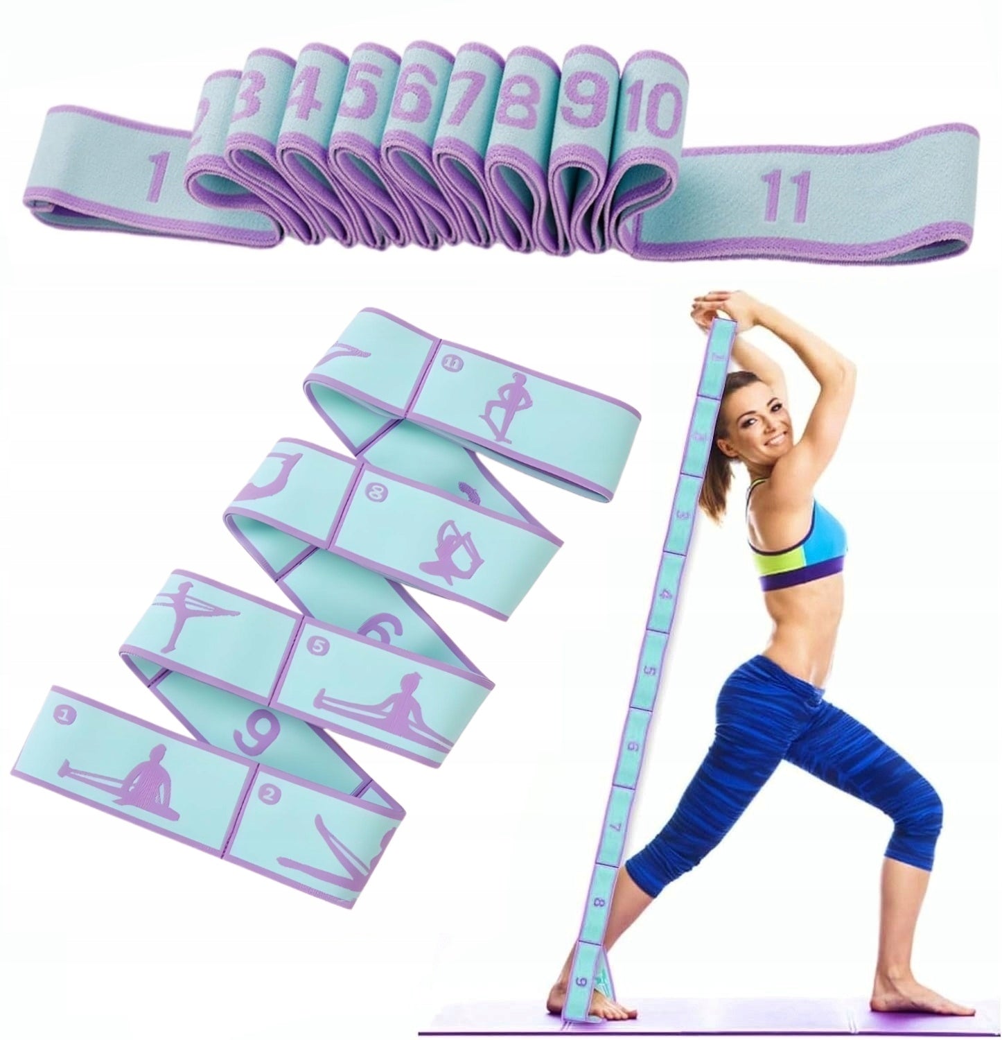 Resistance Rubber for Exercise Gymnastic Tape with Exercise Images 11 Sections