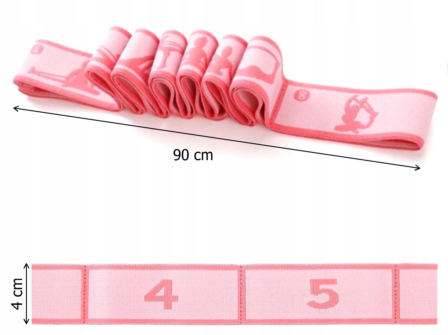 Resistance Rubber for Exercise Gymnastic Tape with Exercise Images 8 Sections Color pink