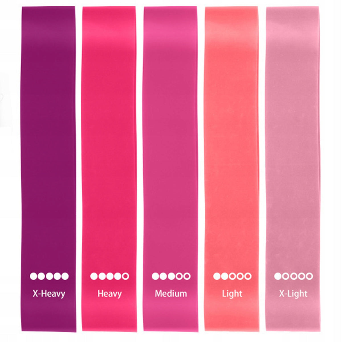 Resistance Rubbers for Exercise Set of 5 Pink Lady Band
