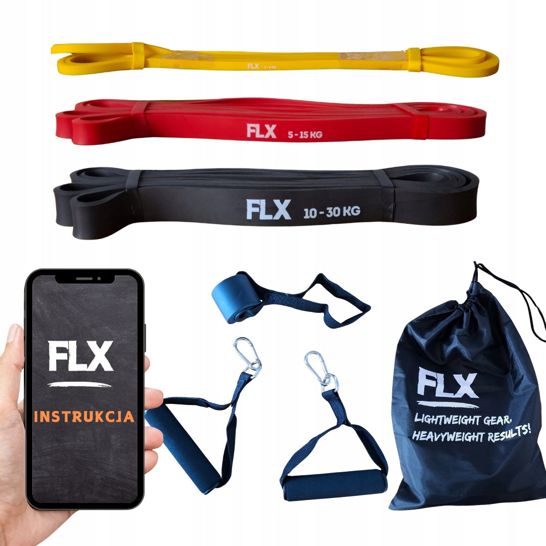 Resistance Rubbers for Strength Training Set of 3 POWER BAND + Handles and Anchor Color multicolor