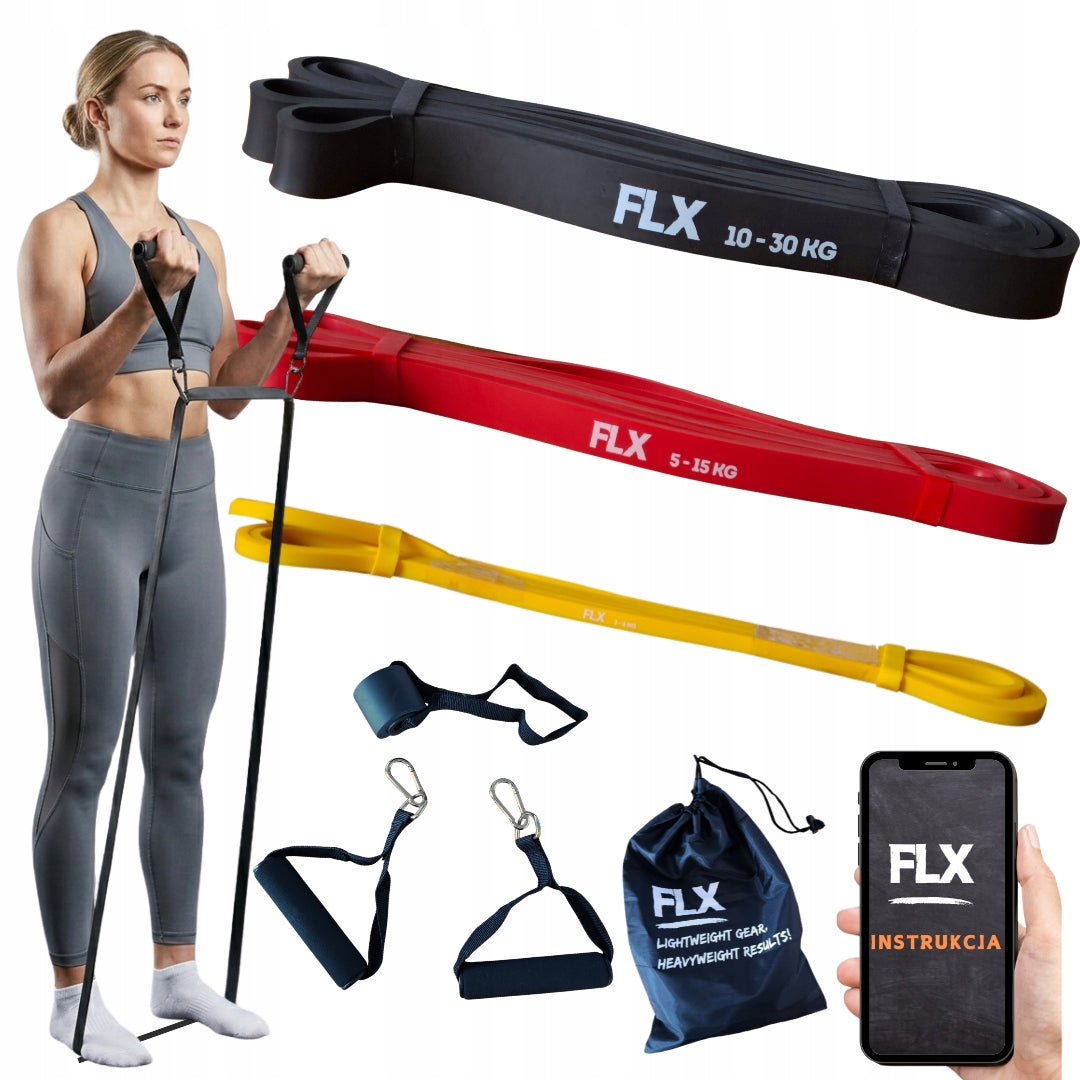 Resistance Rubbers for Strength Training Set of 3 POWER BAND + Handles and Anchor