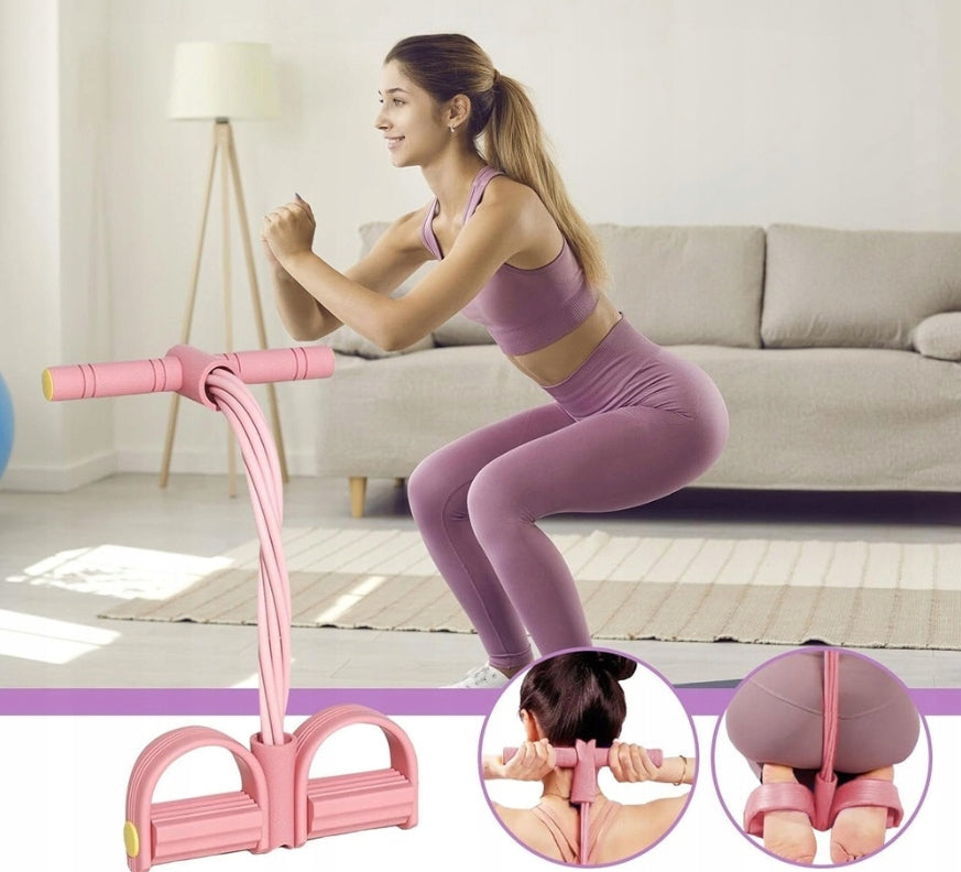 Resistance bands for exercise - 6-link, pedals, ankle puller, TPE, pink, Brand no brand
