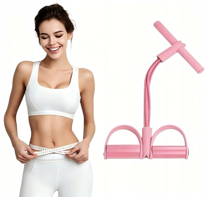 Resistance bands for exercise - 6-link, pedals, ankle puller, TPE, pink,