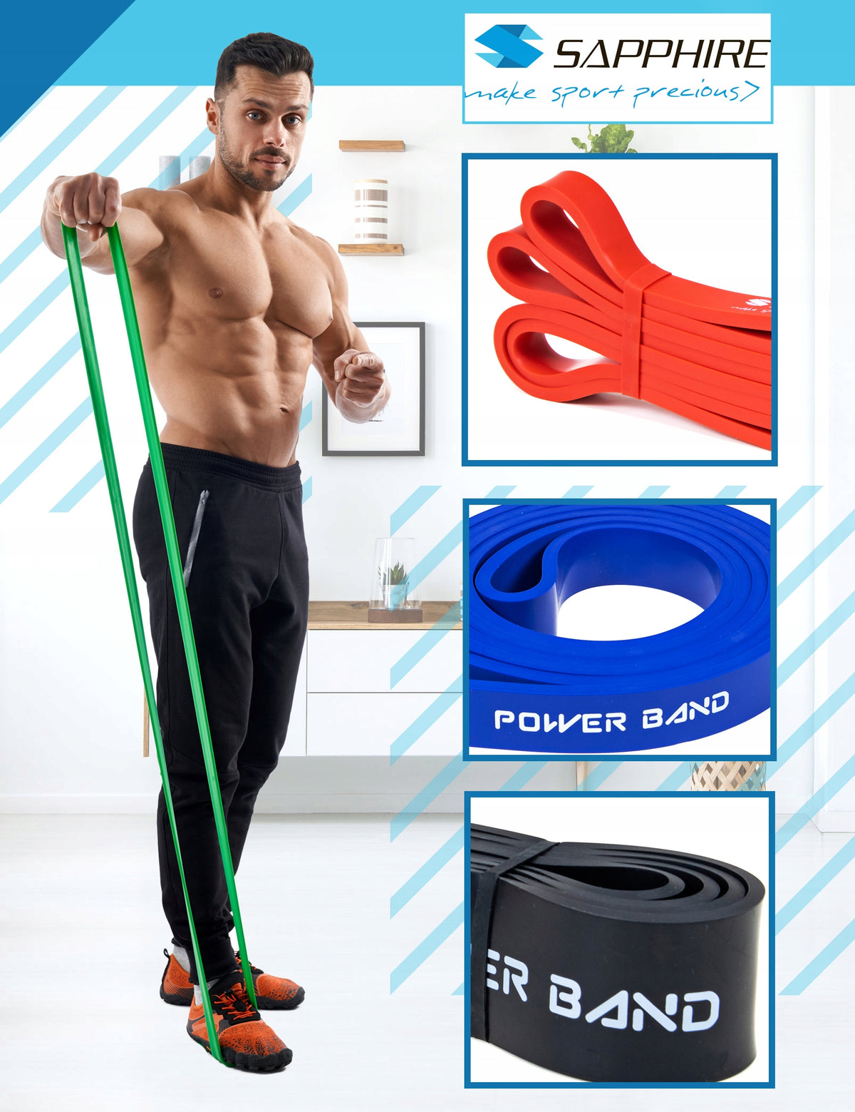 Resistance rubber POWER BAND STRONG TRAINING BAND FOR EXERCISE 14-34 KG SAPPHIRE Brand Sapphire