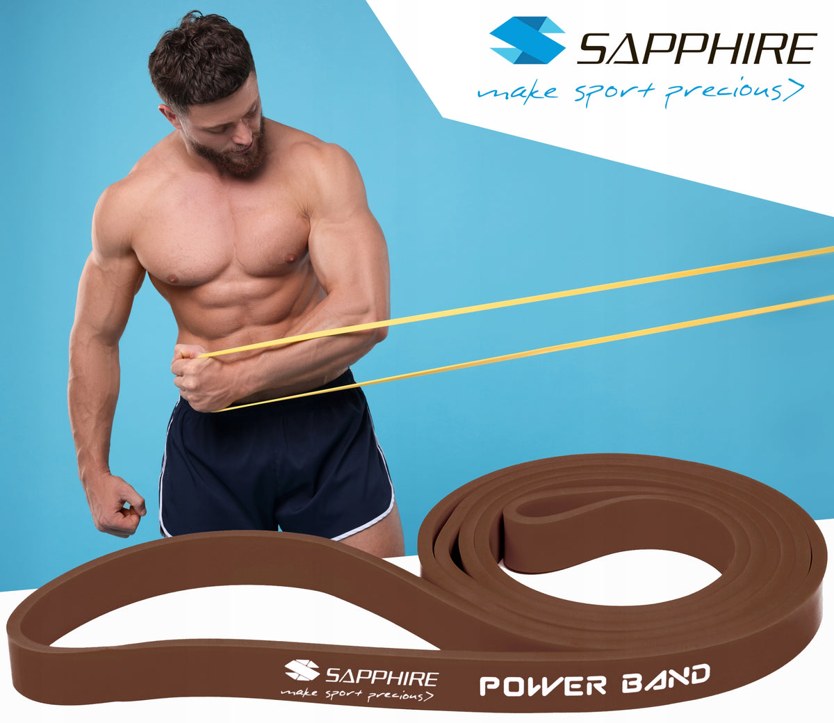 Resistance rubber POWER BAND STRONG TRAINING BAND FOR EXERCISE 9-21 KG SAPPHIRE Color brown