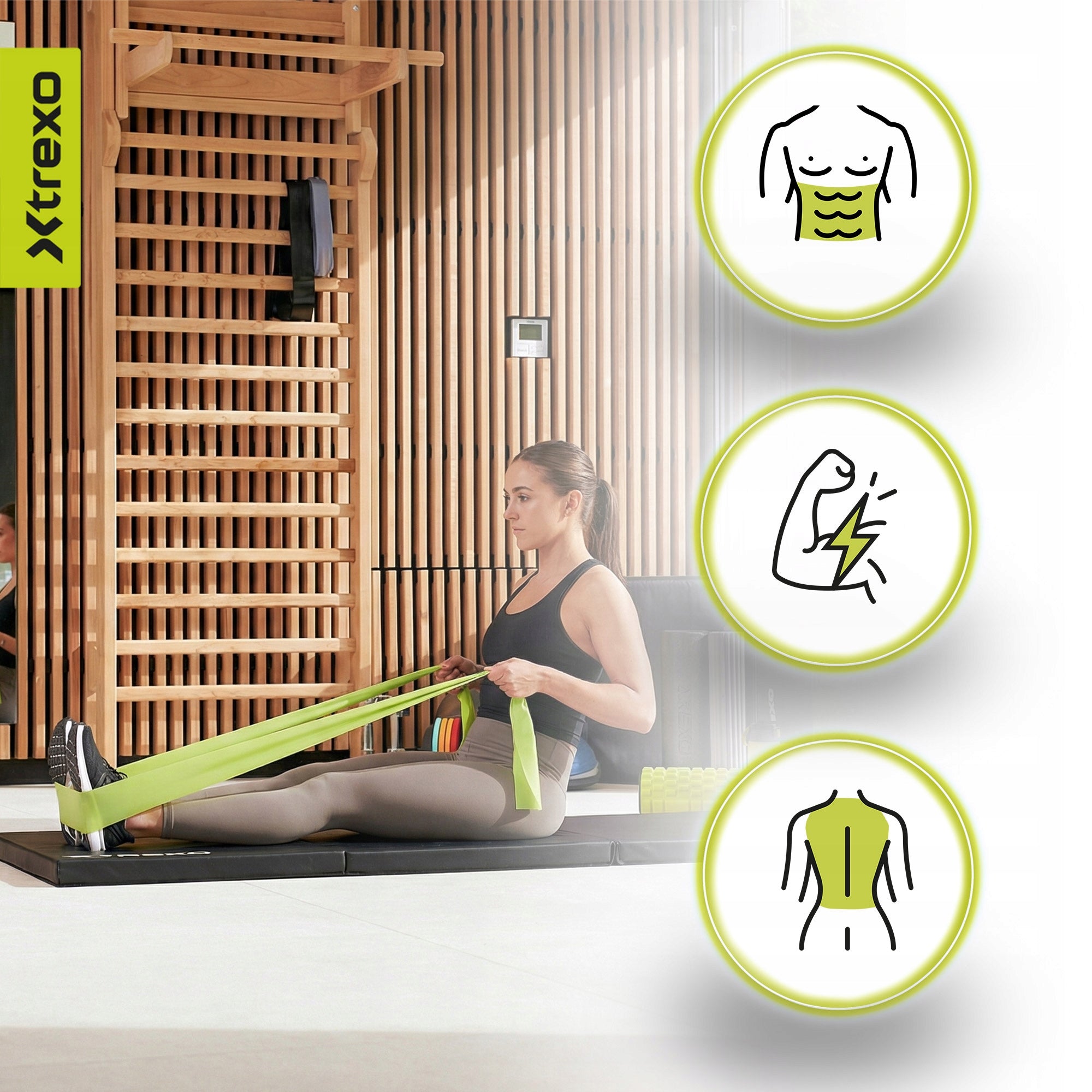 Resistance rubber XTREXO 1/5 1-2 kg green 2080x45x19mm FITNESS FOR EXERCISE Color green