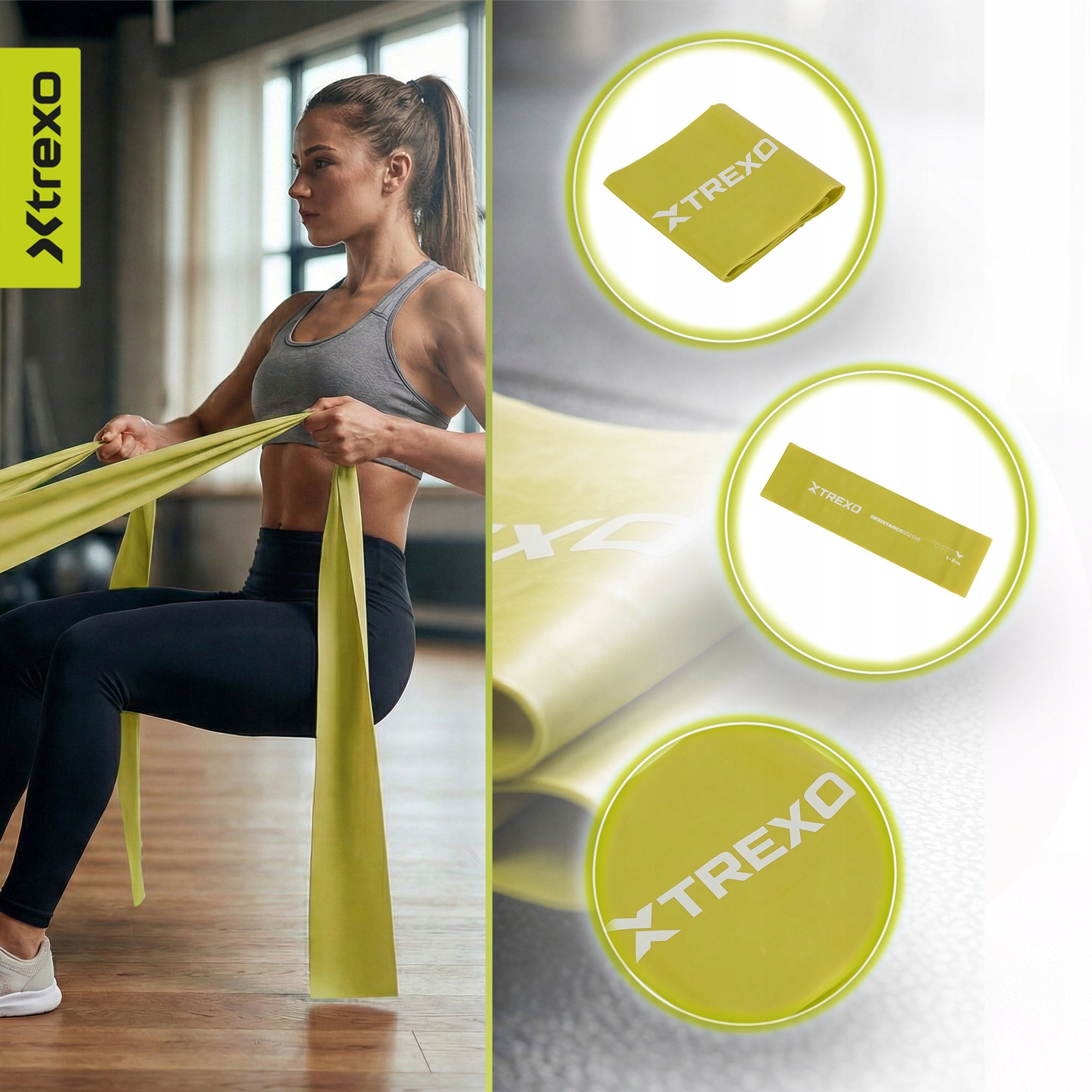 Resistance rubber XTREXO 1/5 1-2 kg green 2080x45x19mm FITNESS FOR EXERCISE Width 4 mm