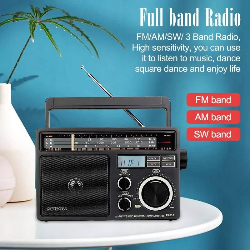 Retekess TR618 Portable Radio, FM AM SW Kitchen Radio, MP3 Player Packaging status original