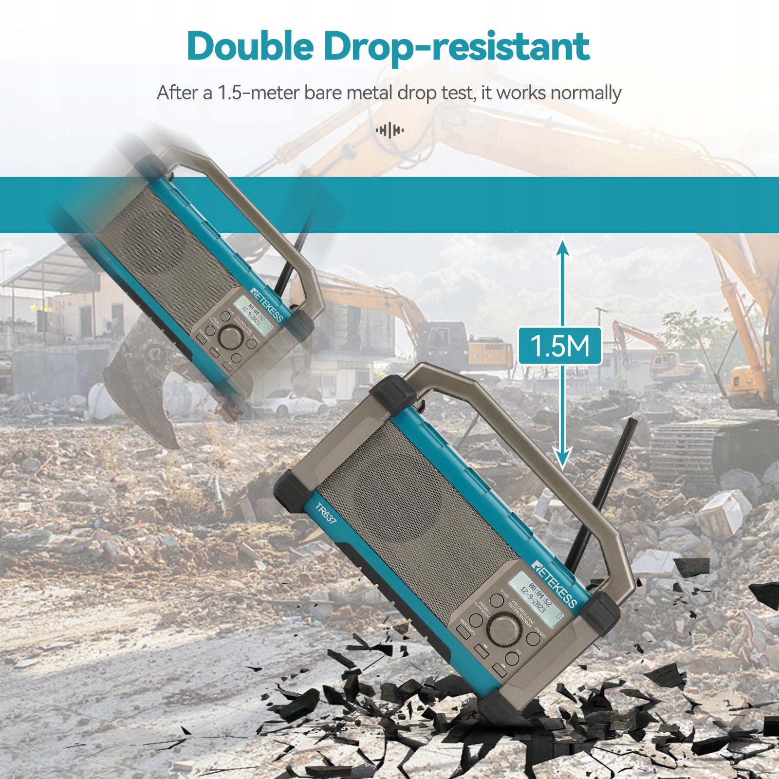 Retekess TR637 Bluetooth Building Radio, FM Portable Radio, 4000MAh Manufacturer code F9273A