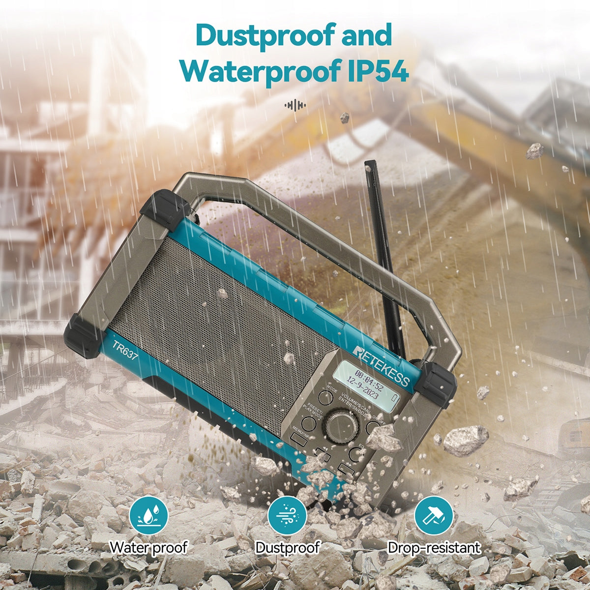Retekess TR637 Bluetooth Building Radio, FM Portable Radio, 4000MAh Packaging status original