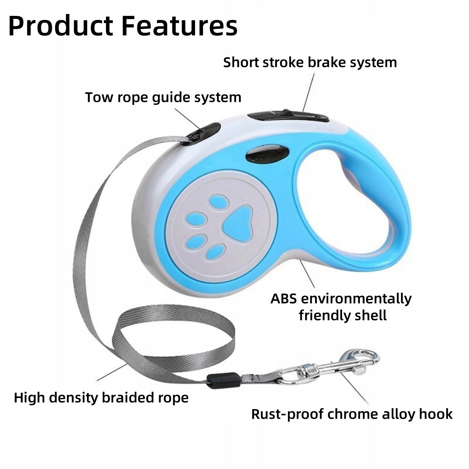 Retractable dog leash, 5m, non-slip,with break system,blue Manufacturer code K-05