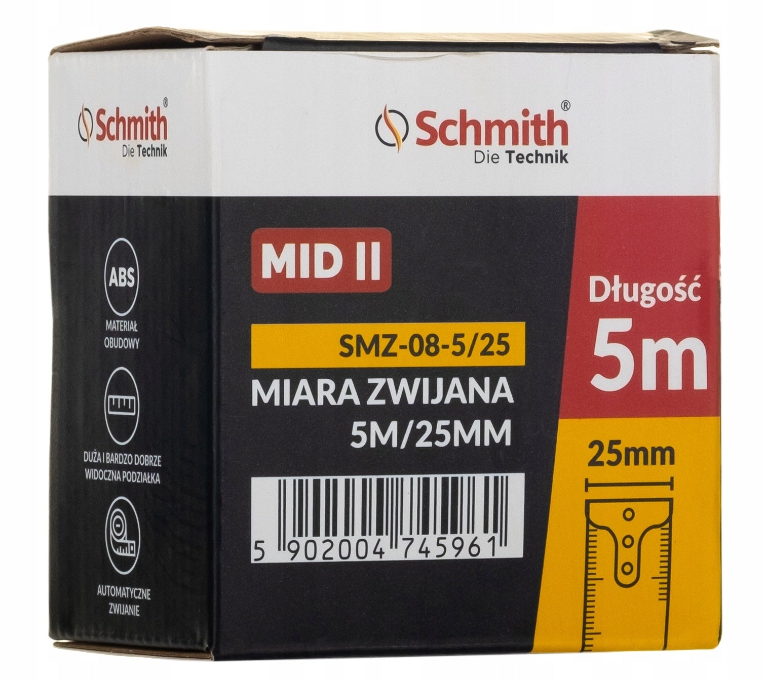 Retractable measure Schmith 5 m x 25 mm tape measure with lock magnet hitch Length 5 m