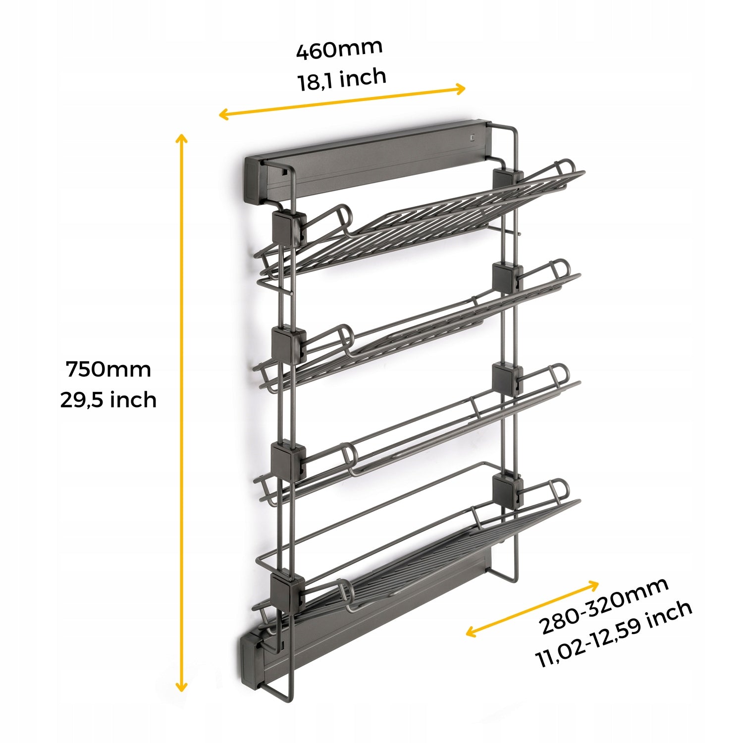 Retractable shelf Cargo basket for shoes SIDE LEFT titanium QUARTZ Emuca Brand Emuca