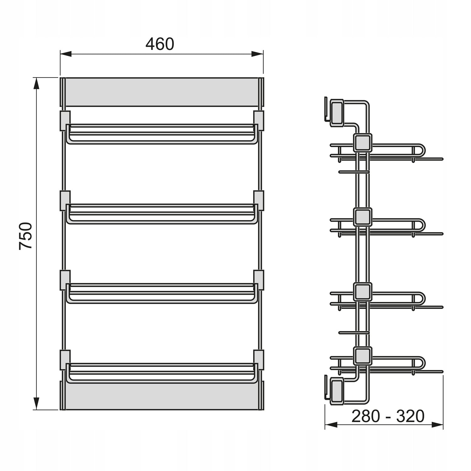 Retractable shelf Cargo basket for shoes SIDE LEFT titanium QUARTZ Emuca Manufacturer code 6938452
