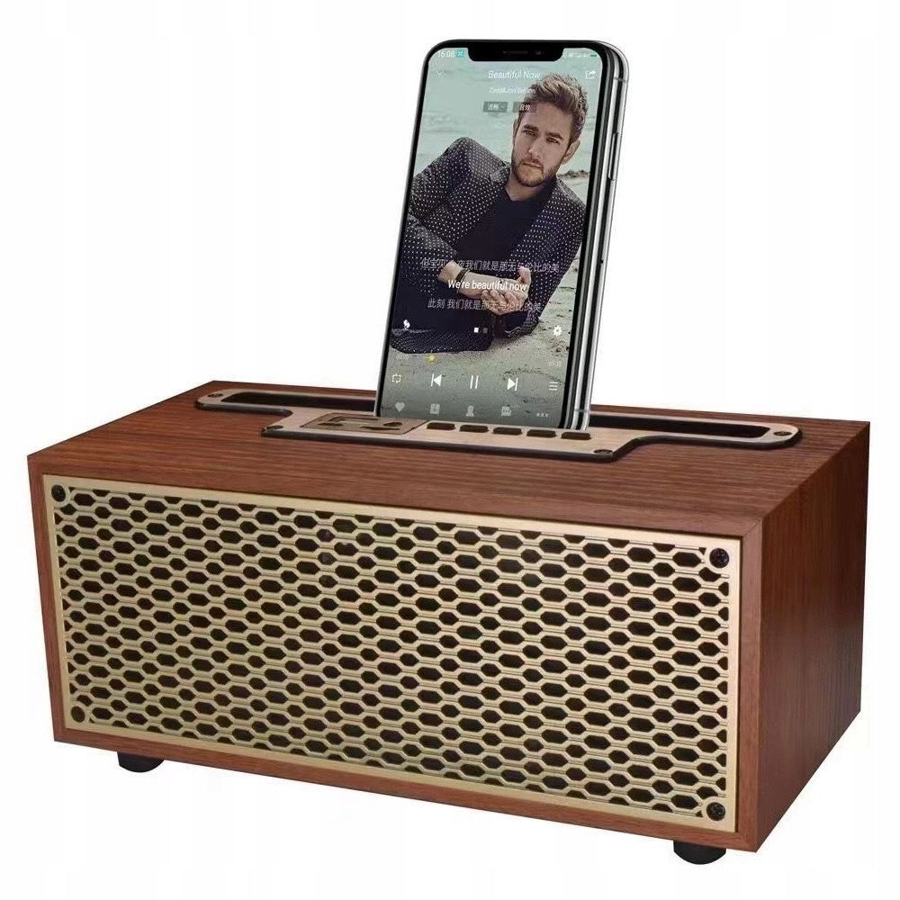 Retro Bluetooth 5.0 Speaker Wooden FM Radio Wireless 8W for Home Packaging status original