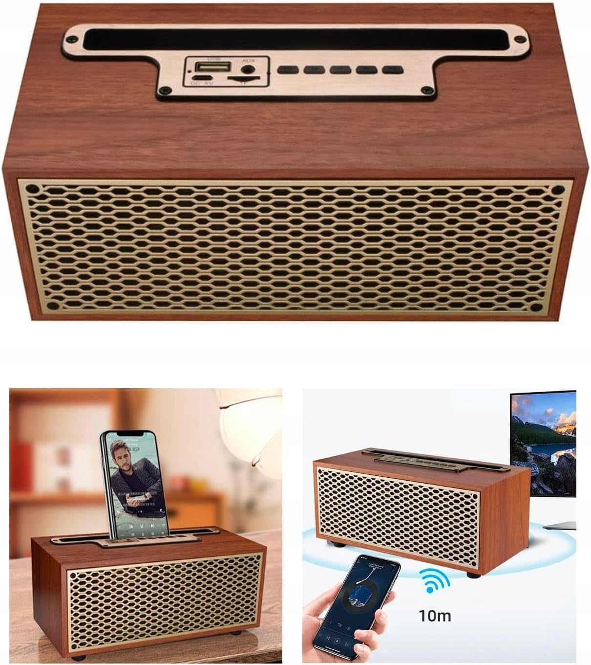 Retro Bluetooth 5.0 Speaker Wooden FM Radio Wireless 8W for Home