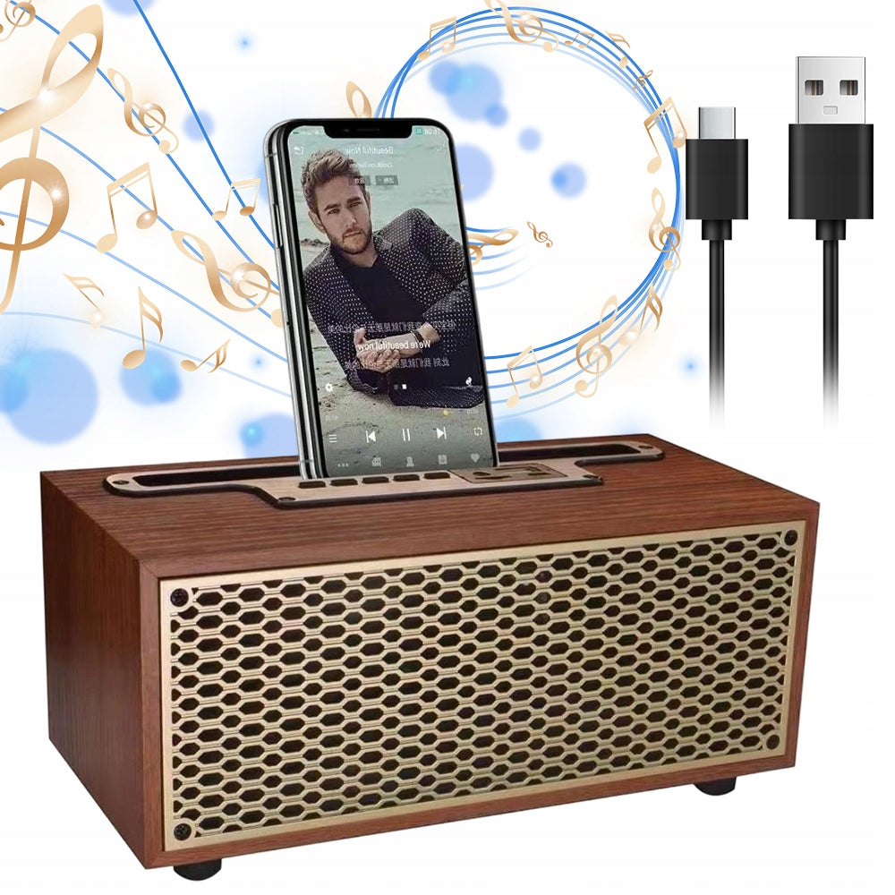 Retro Bluetooth Speaker Wooden FM Radio AUX microSD 8W Stereo Sound Packaging status original